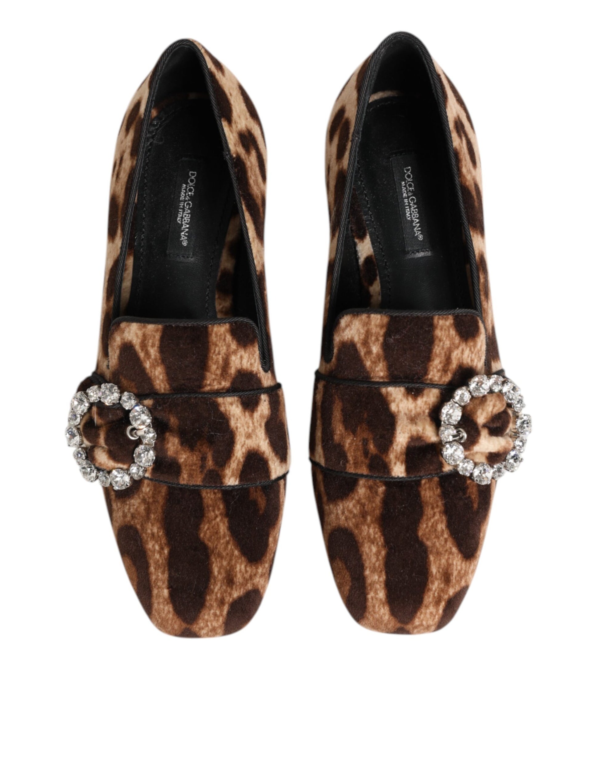 Mocassins plats Dolce &amp; Gabbana à imprimé léopard marron et cristaux