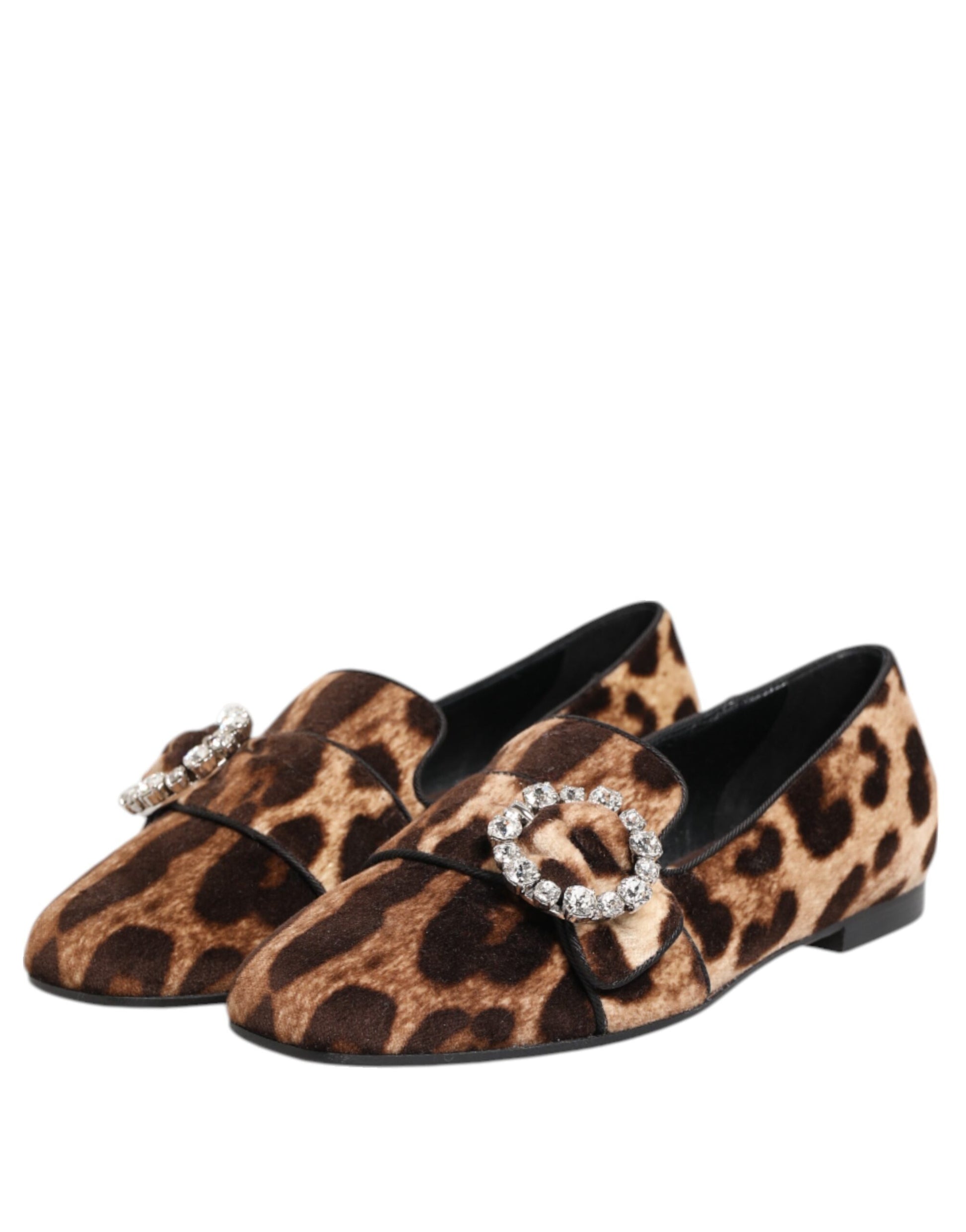 Mocassins plats Dolce &amp; Gabbana à imprimé léopard marron et cristaux