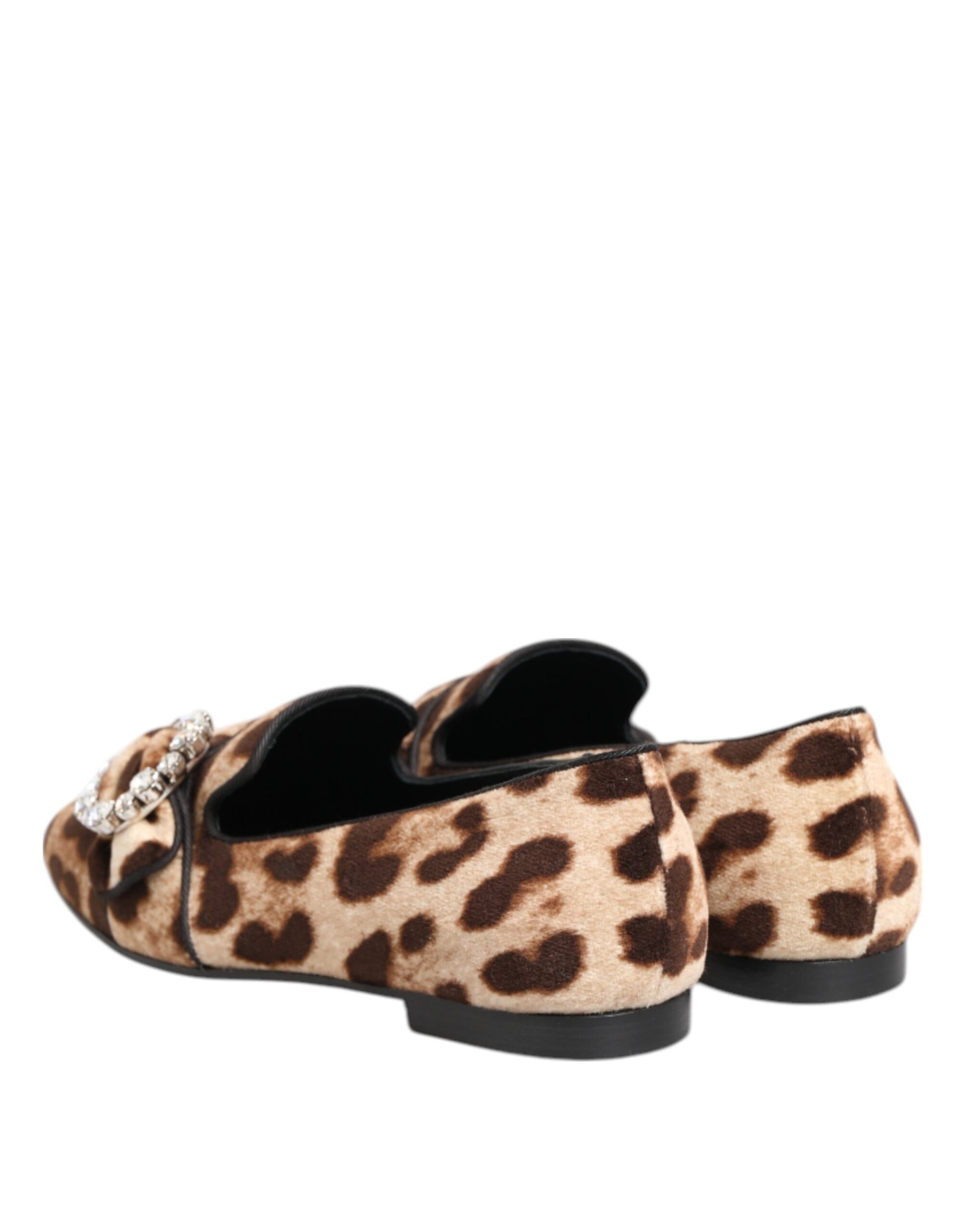 Mocassins plats Dolce &amp; Gabbana à imprimé léopard marron et cristaux