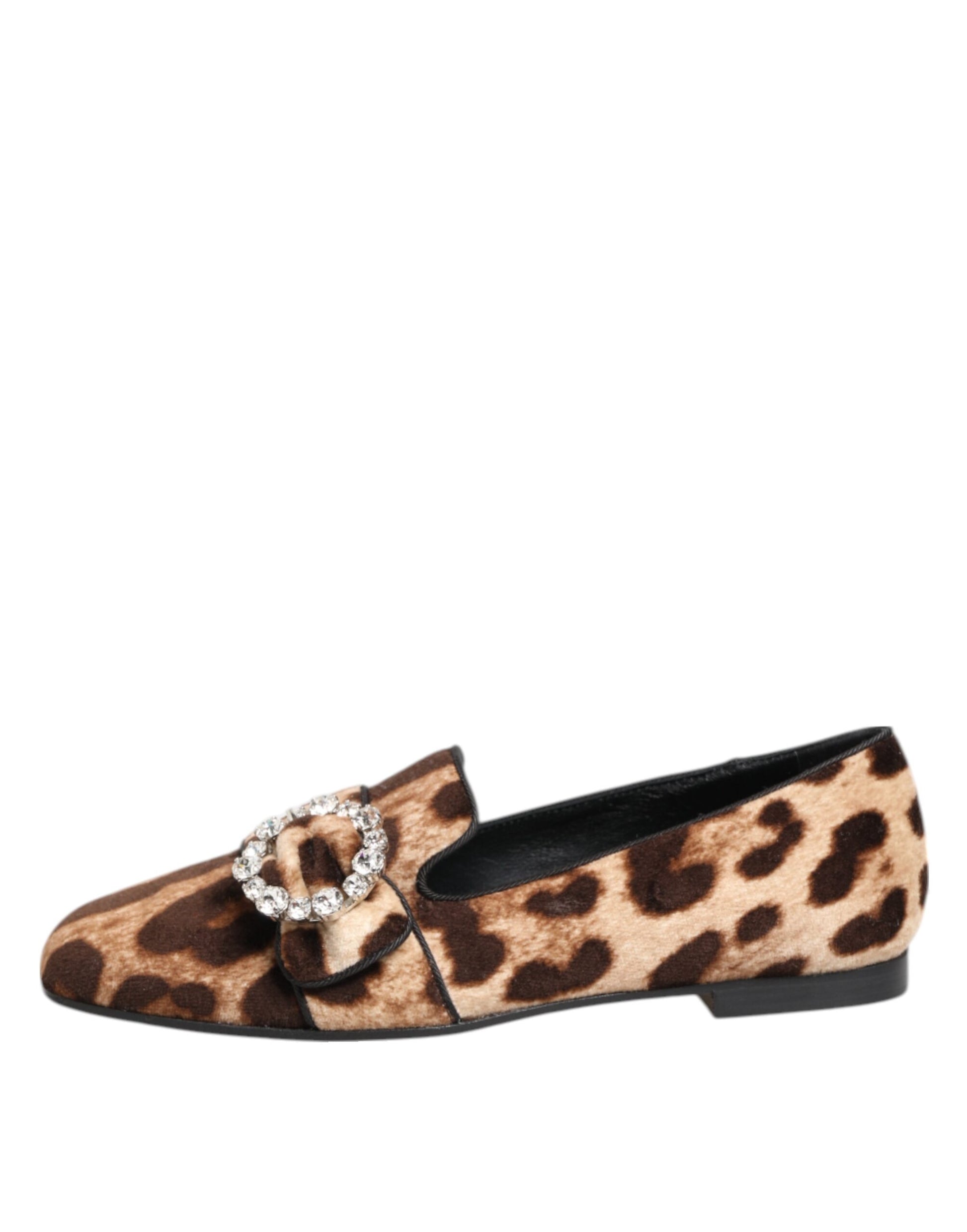 Mocassins plats Dolce &amp; Gabbana à imprimé léopard marron et cristaux