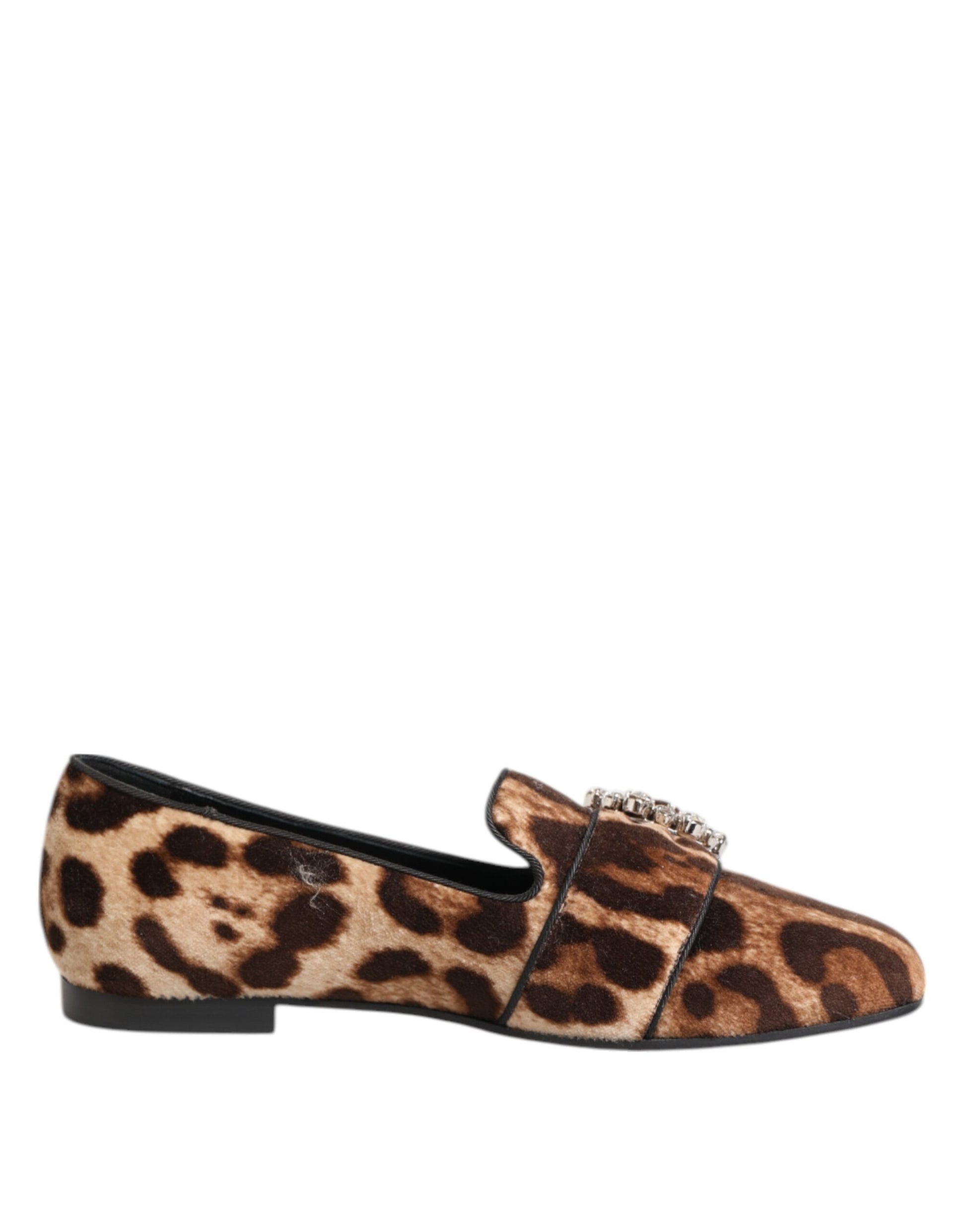 Mocassins plats Dolce &amp; Gabbana à imprimé léopard marron et cristaux