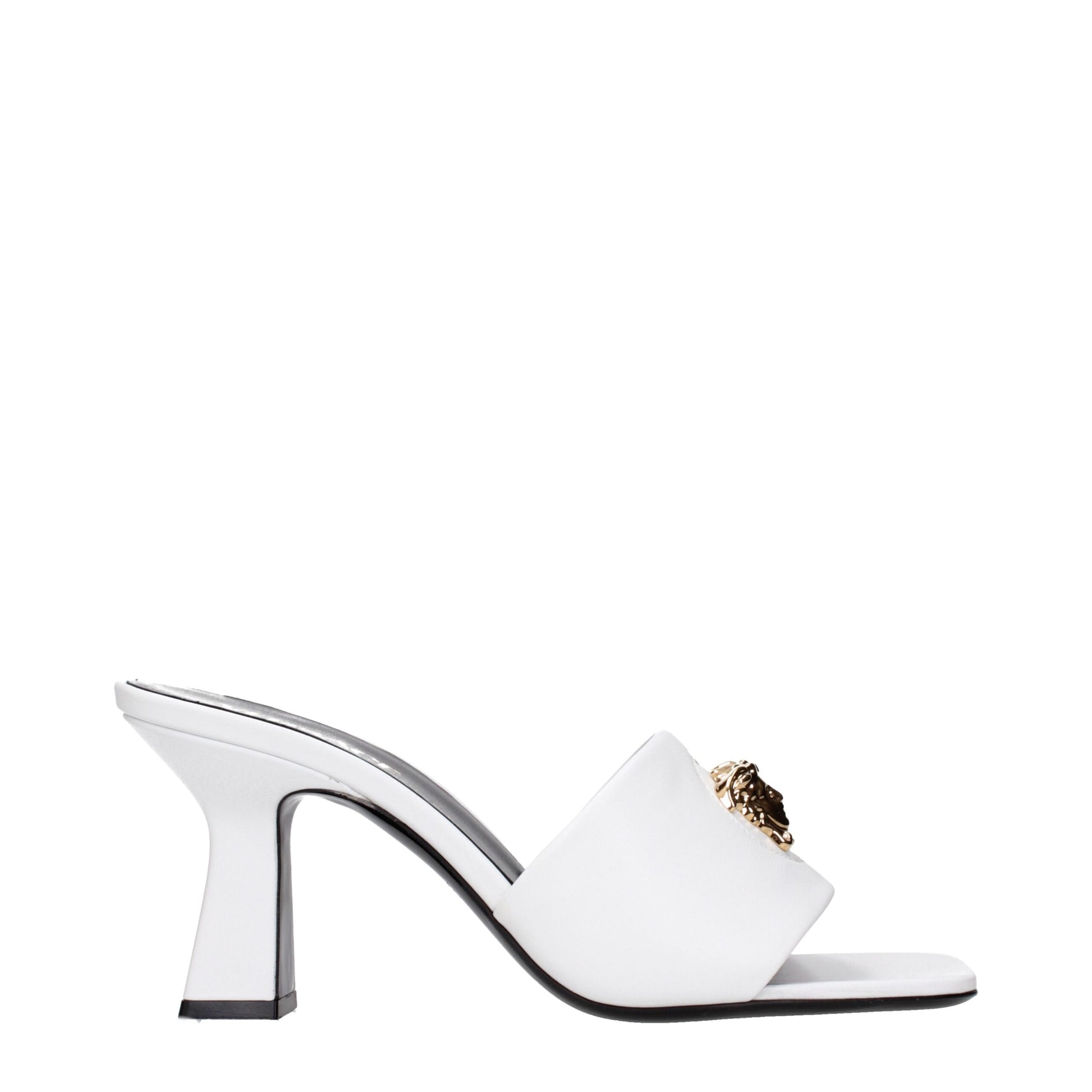 Sandales à talons aiguilles en cuir blanc Versace