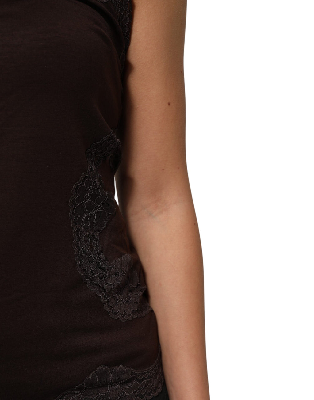 Débardeur sans manches en laine marron foncé avec bordure en dentelle Dolce &amp; Gabbana