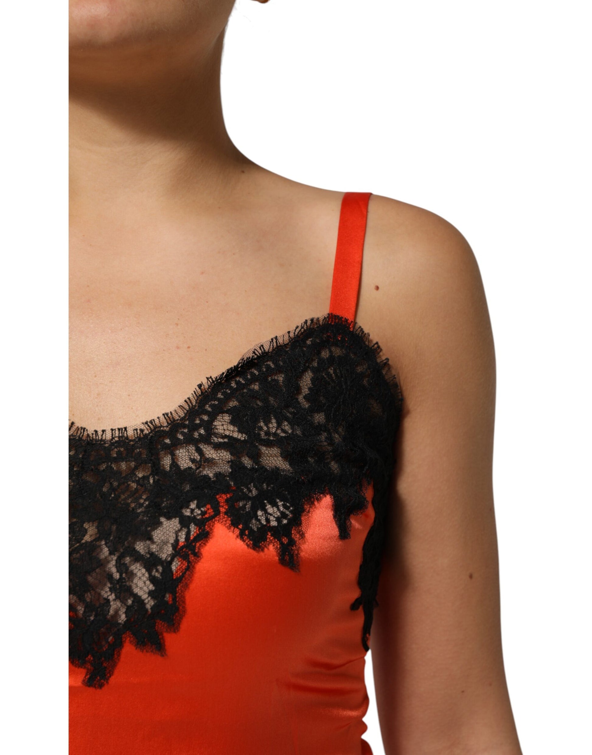 Débardeur sans manches en soie à bordure en dentelle rouge et noire Dolce &amp; Gabbana