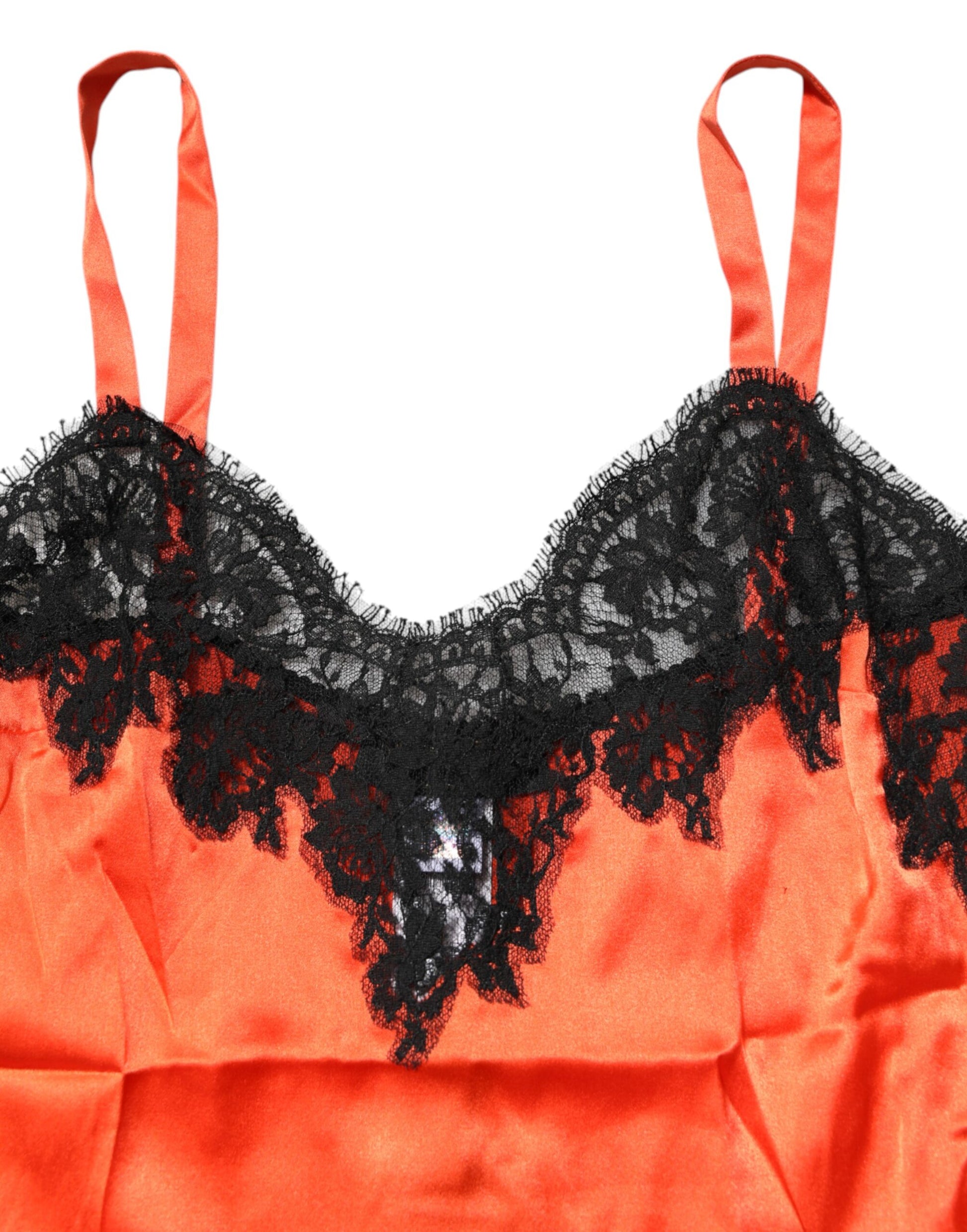 Débardeur sans manches en soie à bordure en dentelle rouge et noire Dolce &amp; Gabbana