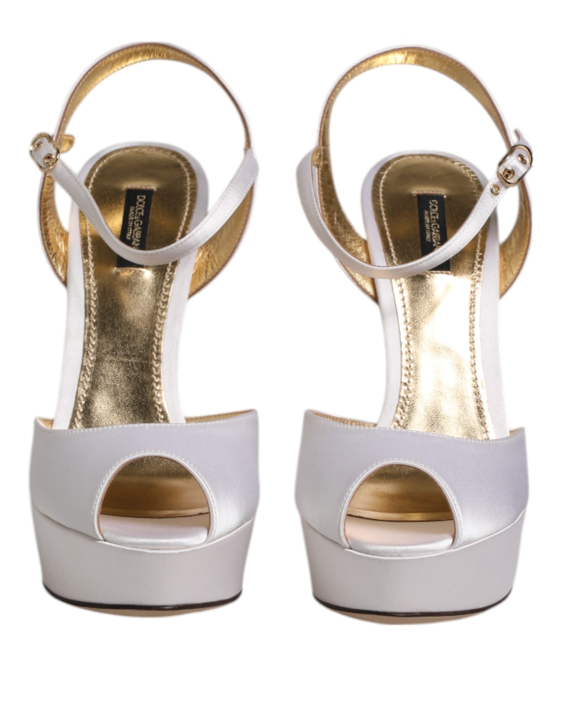 Sandales à talons compensés en satin blanc Dolce &amp; Gabbana