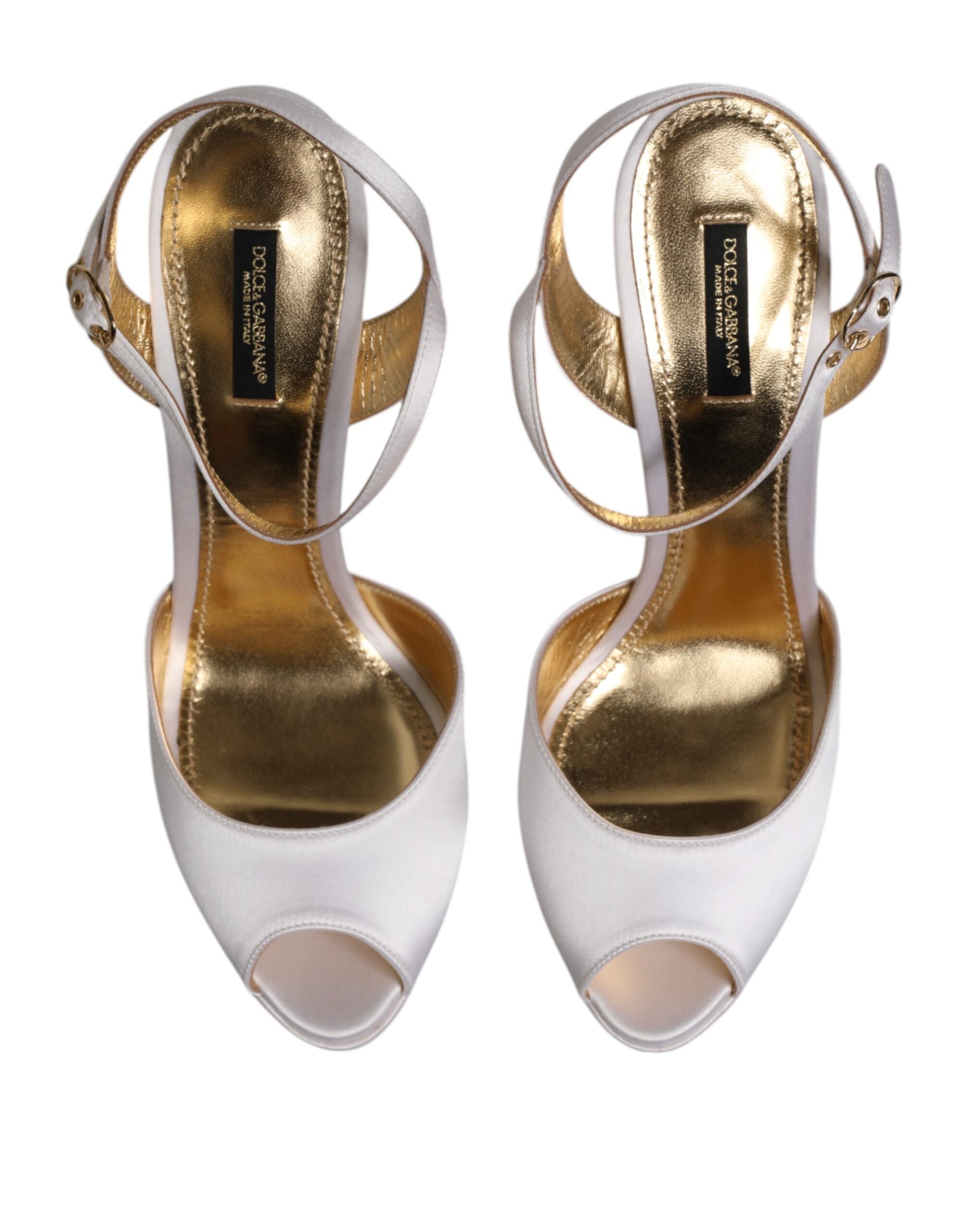 Sandales à talons compensés en satin blanc Dolce &amp; Gabbana