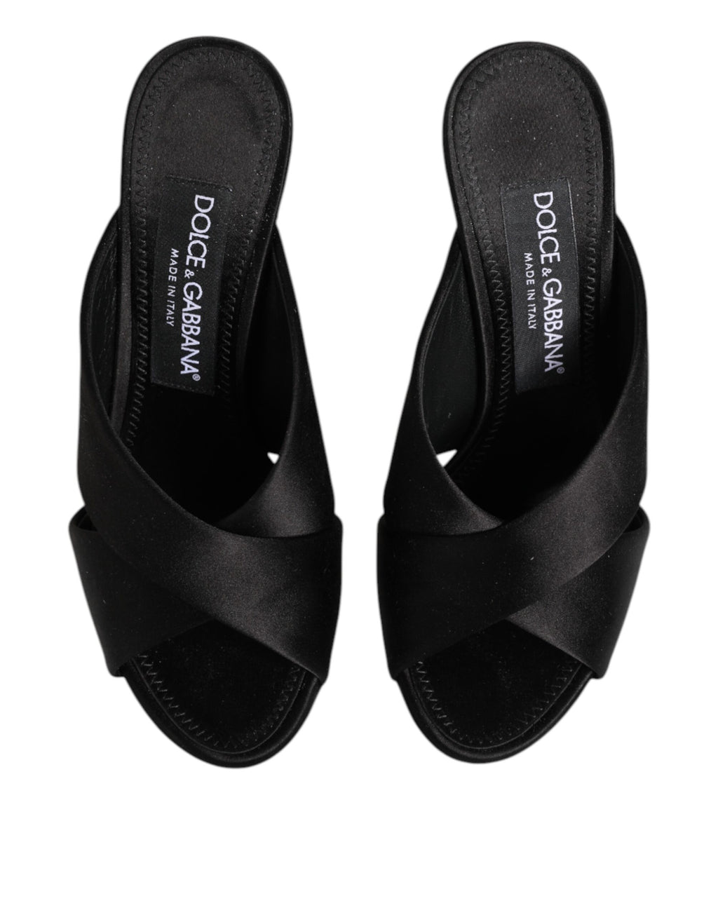 Sandales à enfiler en satin noir Dolce &amp; Gabbana avec logo KEIRA