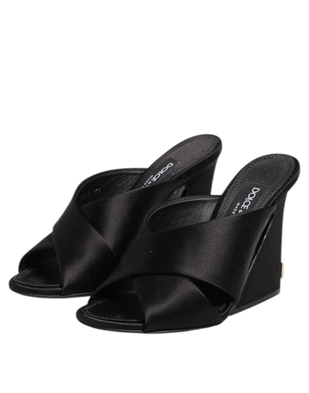 Sandales à enfiler en satin noir Dolce &amp; Gabbana avec logo KEIRA