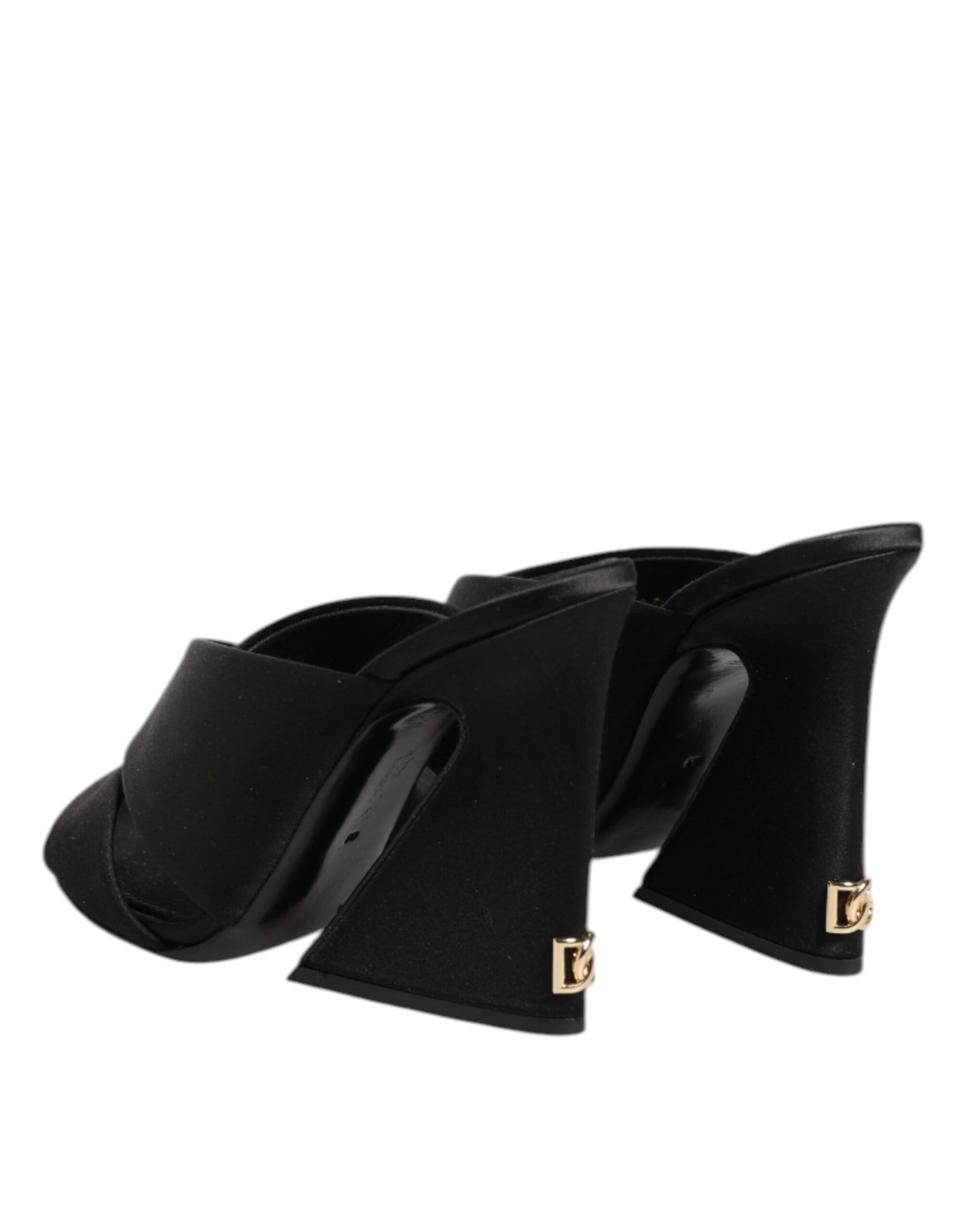 Sandales à enfiler en satin noir Dolce &amp; Gabbana avec logo KEIRA
