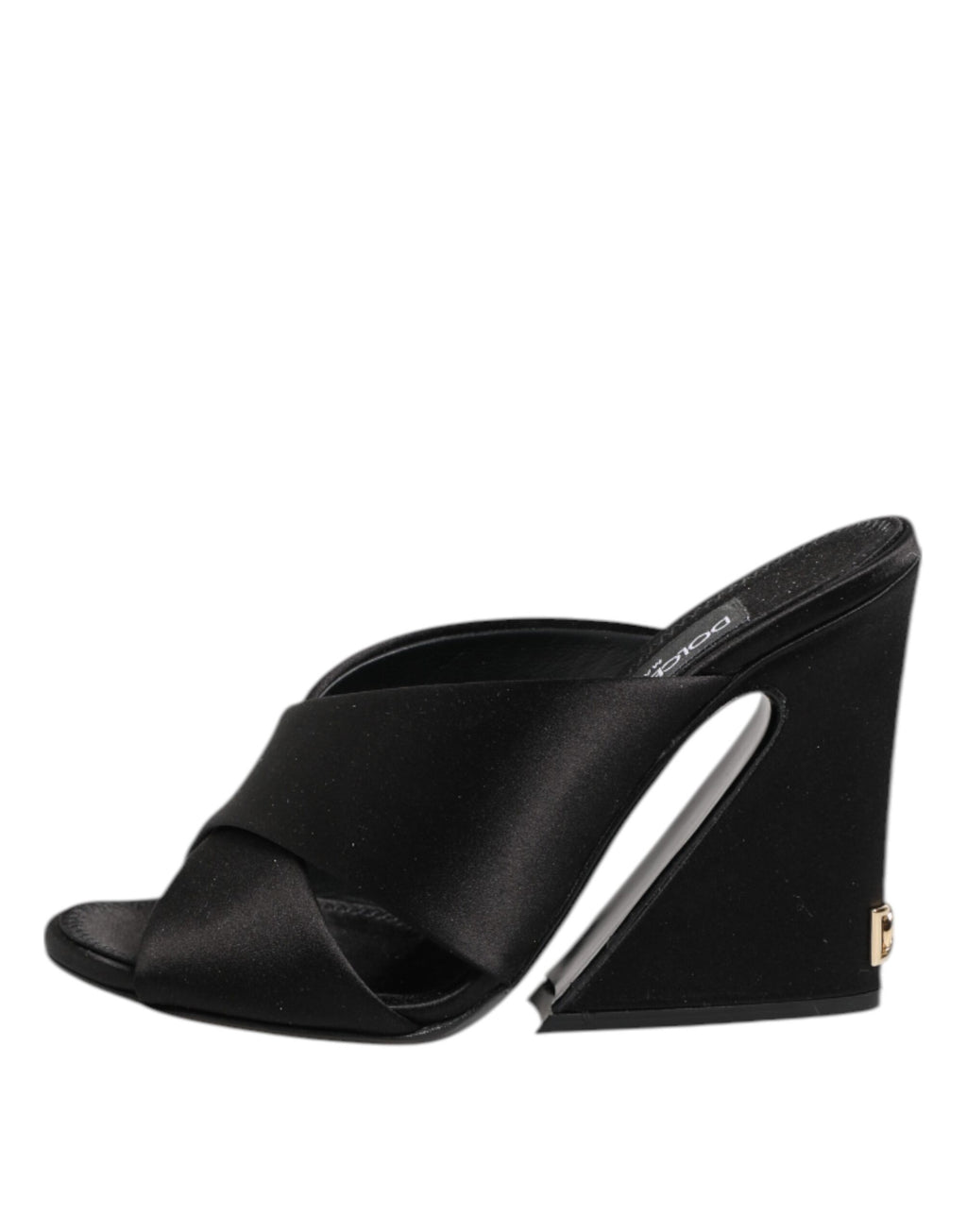 Sandales à enfiler en satin noir Dolce &amp; Gabbana avec logo KEIRA