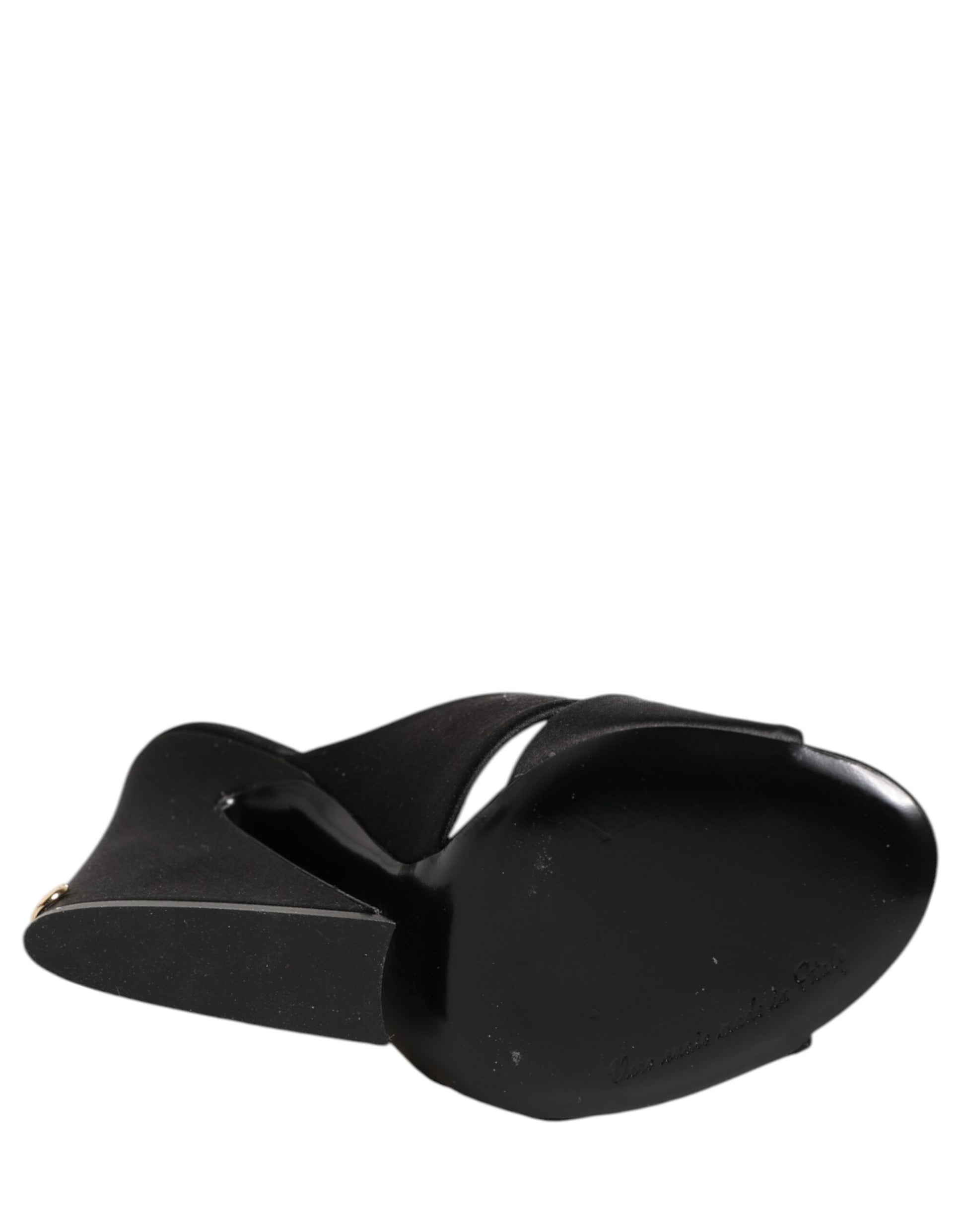 Sandales à enfiler en satin noir Dolce &amp; Gabbana avec logo KEIRA