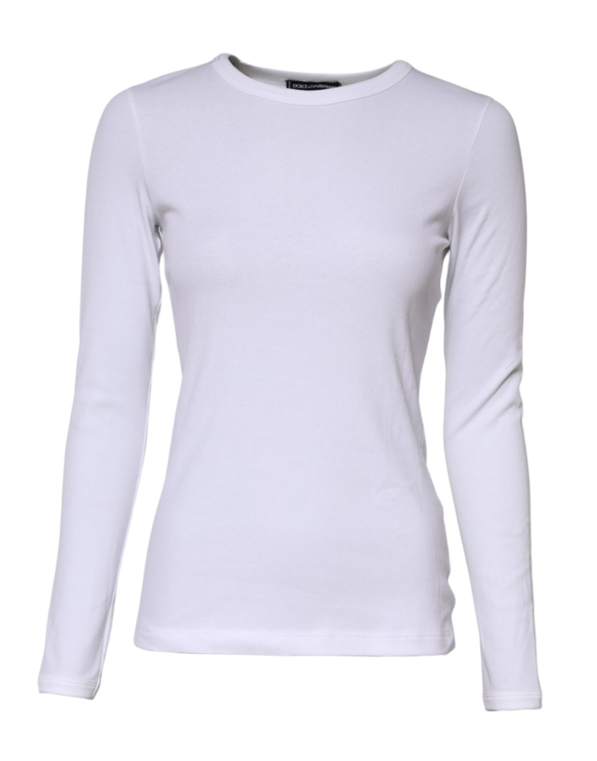 T-shirt col rond manches longues en maille de coton blanc Dolce &amp; Gabbana