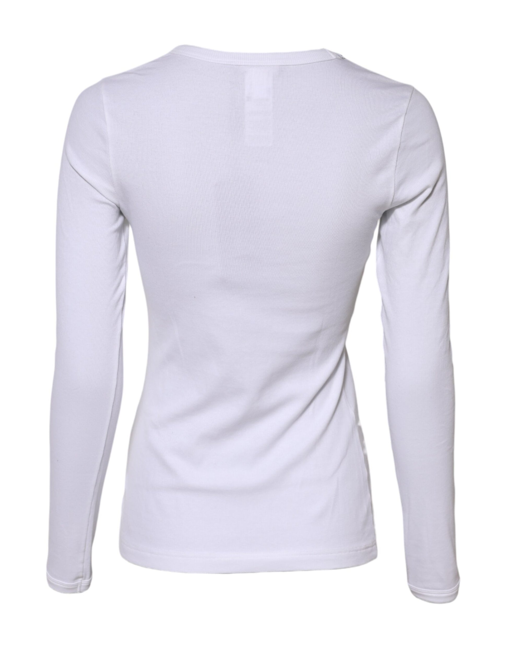 T-shirt col rond manches longues en maille de coton blanc Dolce &amp; Gabbana
