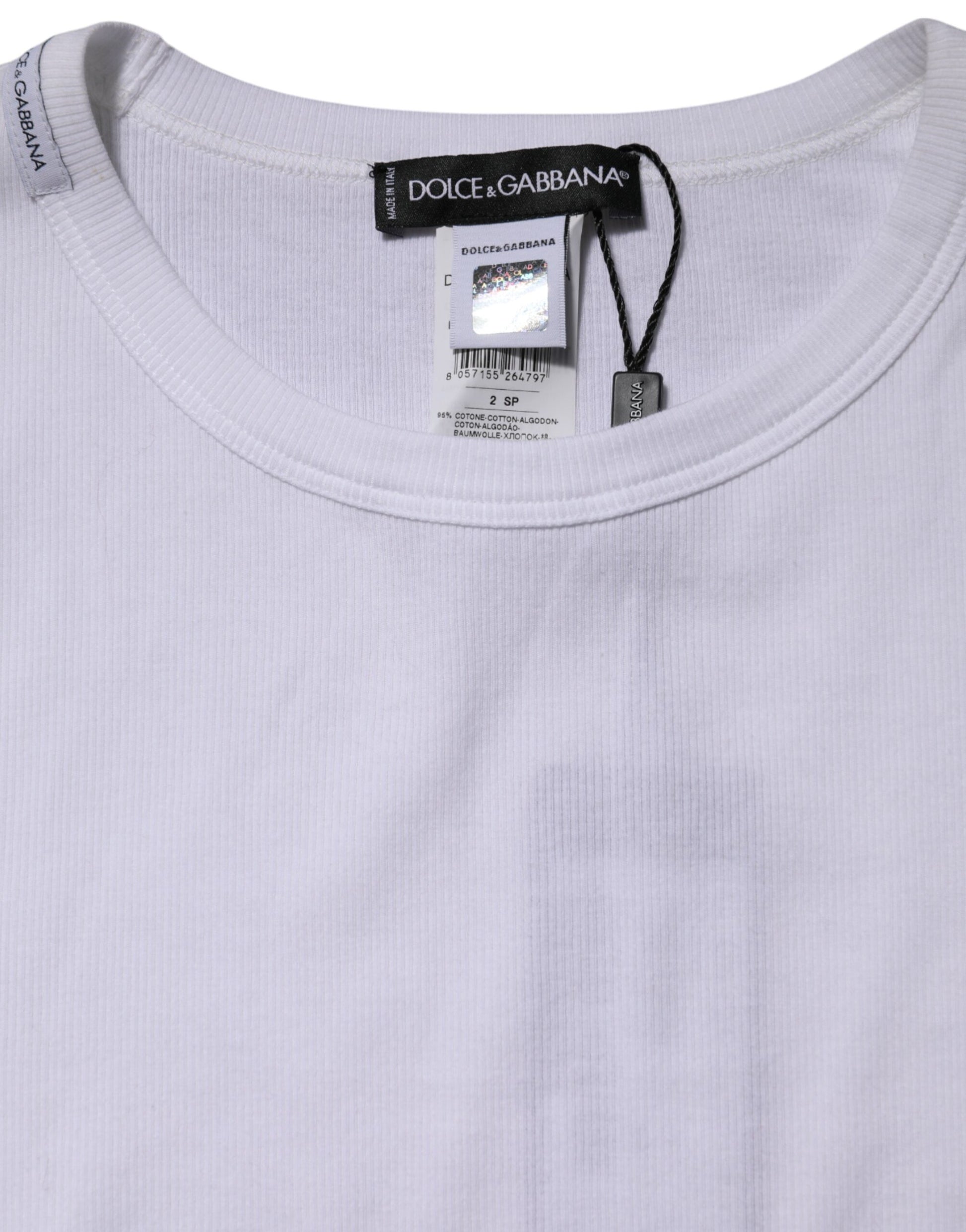 T-shirt col rond manches longues en maille de coton blanc Dolce &amp; Gabbana