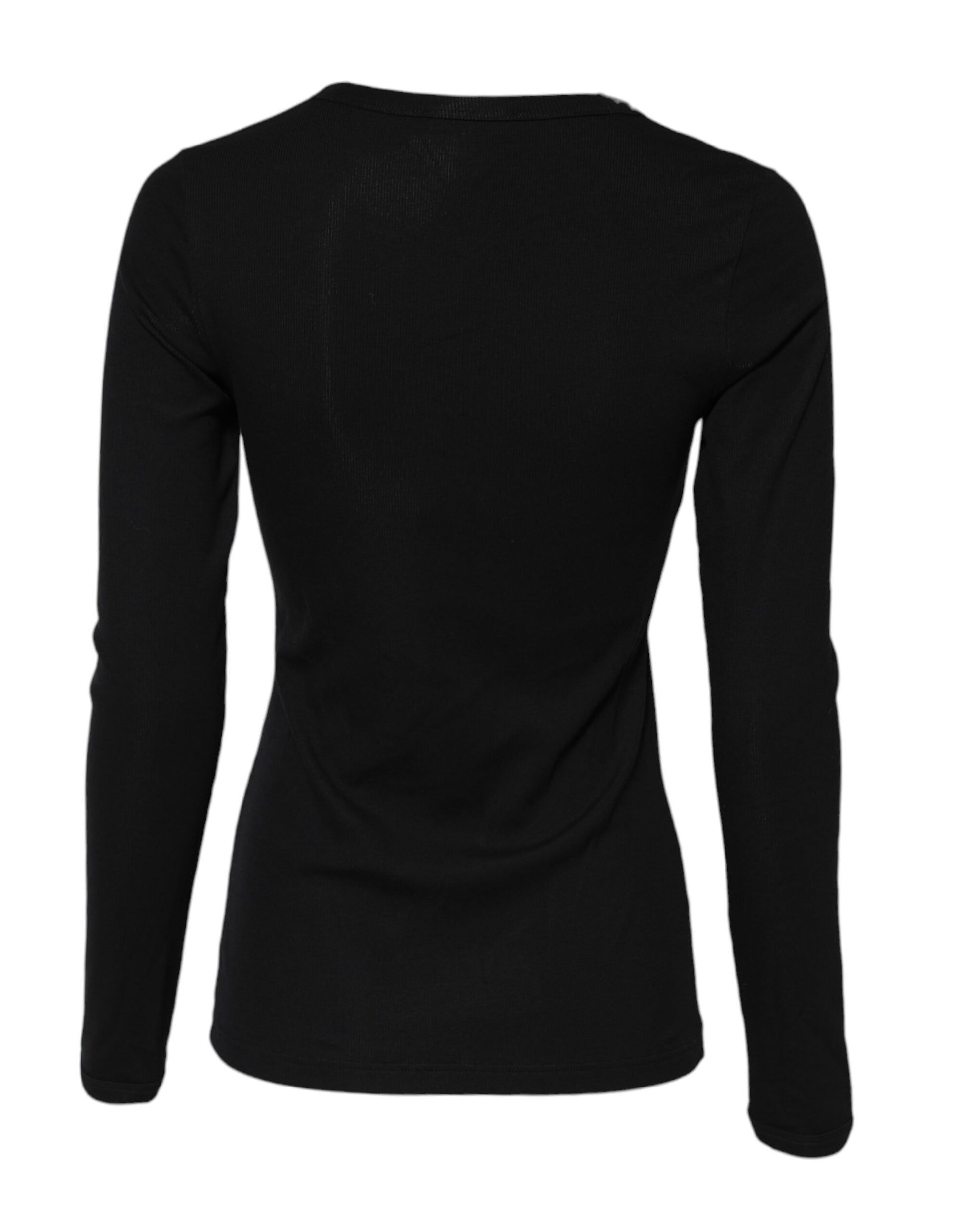T-shirt col rond manches longues en maille de coton noir Dolce &amp; Gabbana