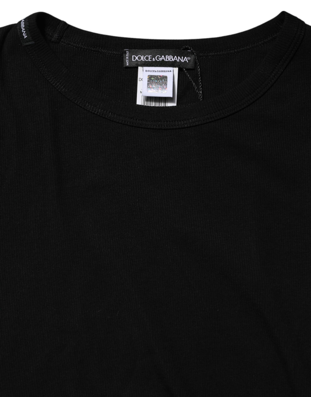 T-shirt col rond manches longues en maille de coton noir Dolce &amp; Gabbana