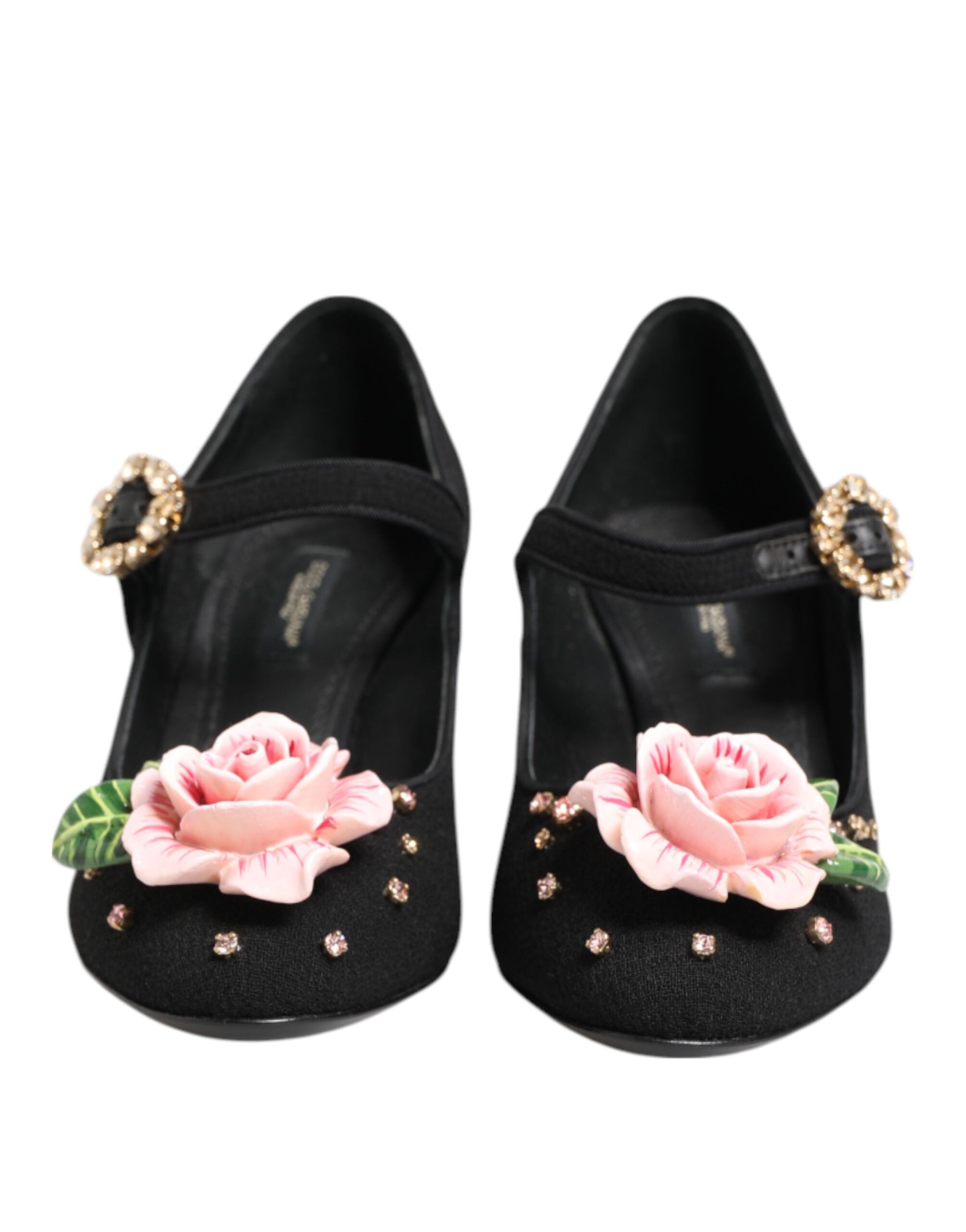 Chaussures Mary Jane noires ornées de cristaux et de fleurs Dolce &amp; Gabbana