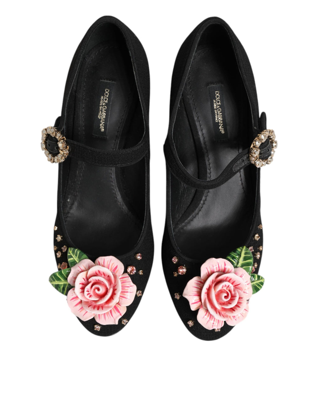 Chaussures Mary Jane noires ornées de cristaux et de fleurs Dolce &amp; Gabbana