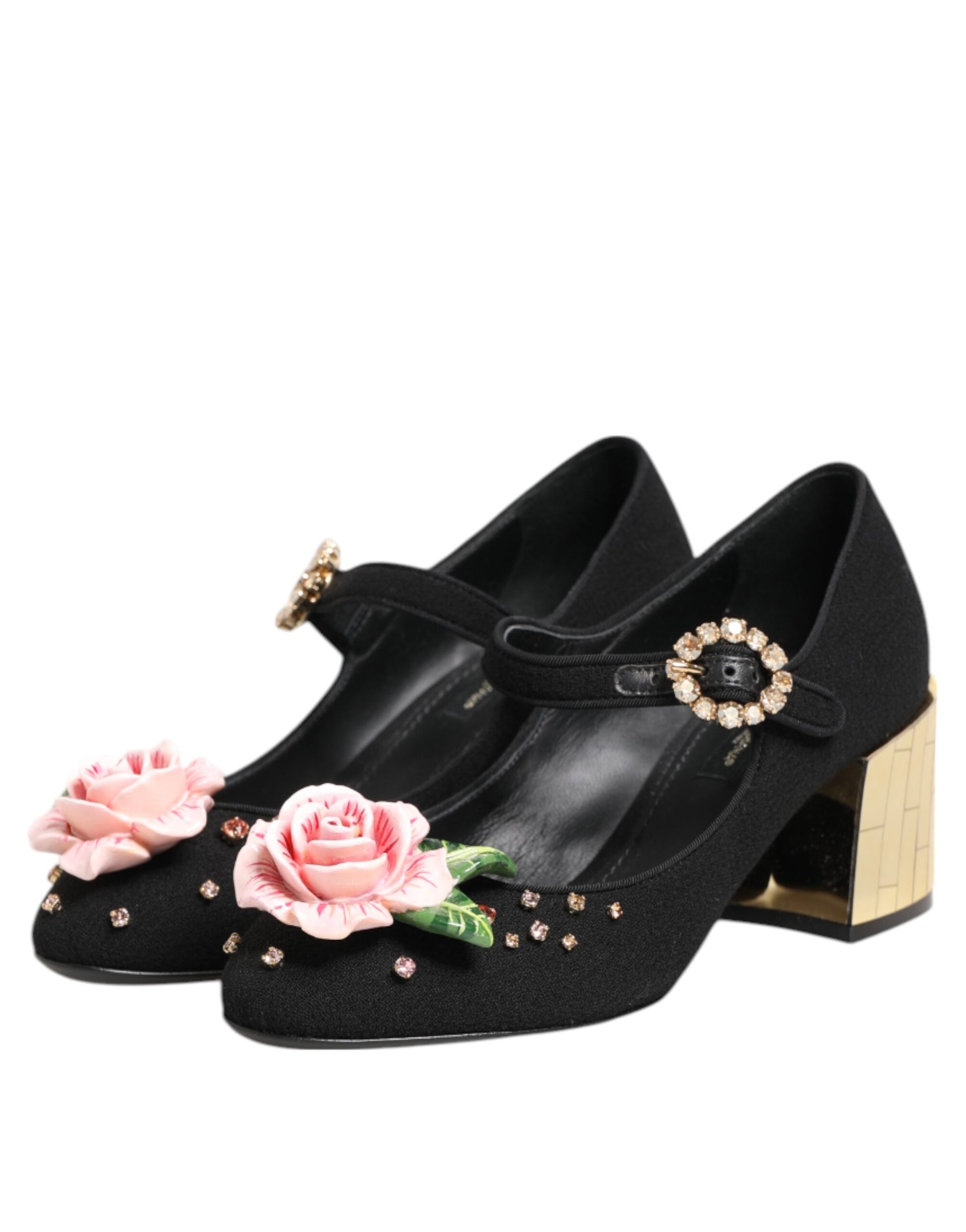 Chaussures Mary Jane noires ornées de cristaux et de fleurs Dolce &amp; Gabbana