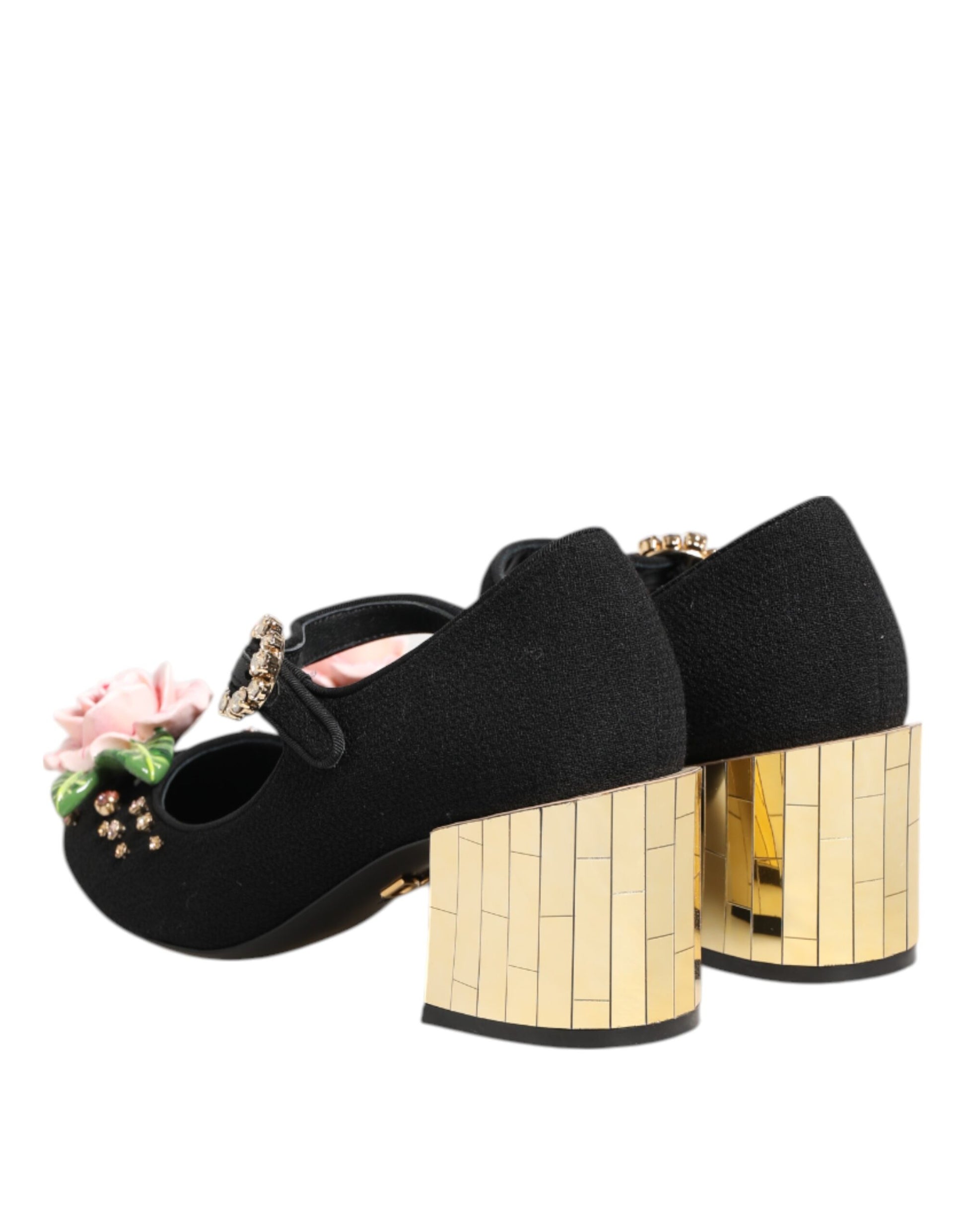 Chaussures Mary Jane noires ornées de cristaux et de fleurs Dolce &amp; Gabbana