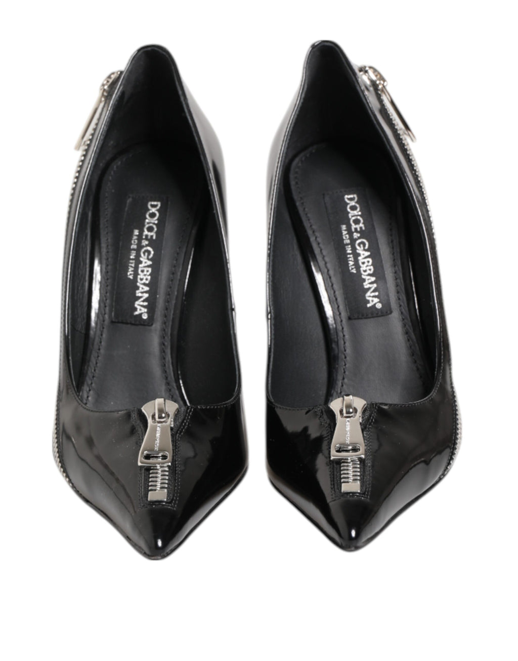 Escarpins à talons zippés en cuir verni noir Dolce &amp; Gabbana