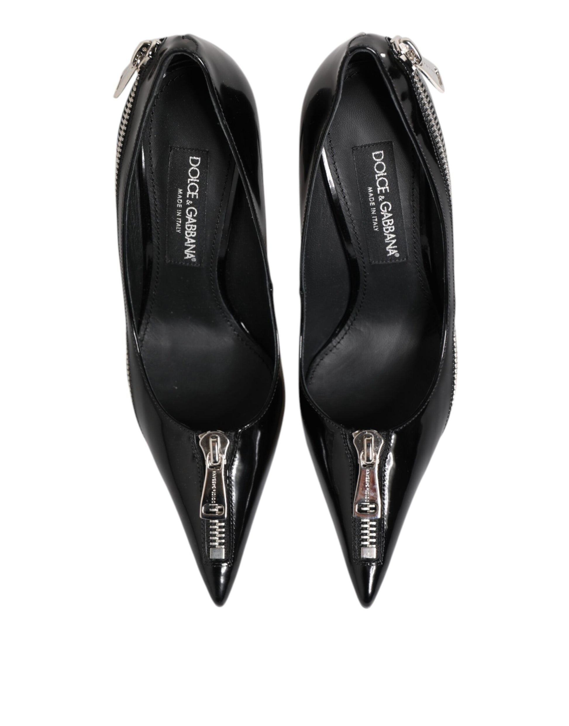 Escarpins à talons zippés en cuir verni noir Dolce &amp; Gabbana