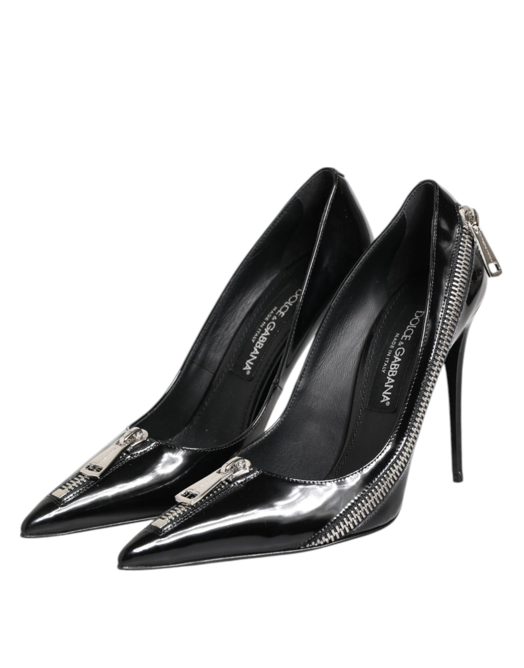 Escarpins à talons zippés en cuir verni noir Dolce &amp; Gabbana