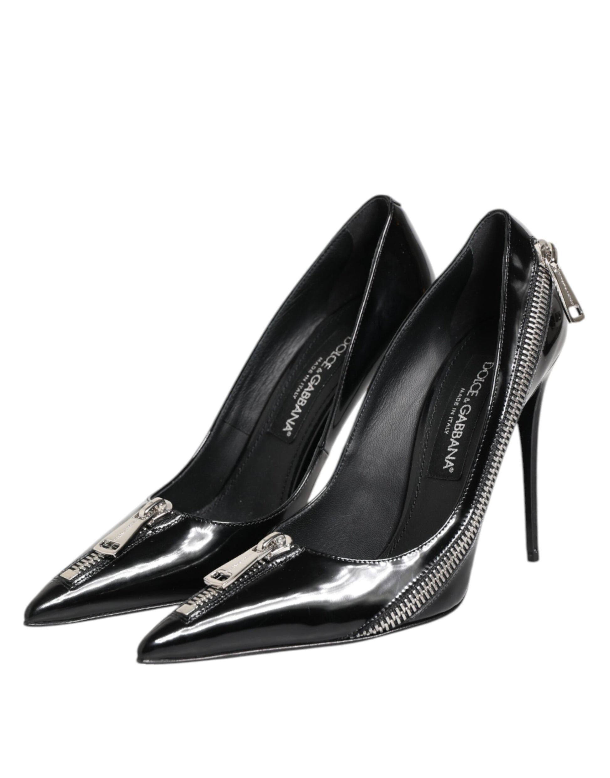 Escarpins à talons zippés en cuir verni noir Dolce &amp; Gabbana