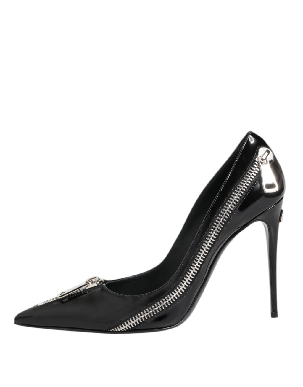 Escarpins à talons zippés en cuir verni noir Dolce &amp; Gabbana