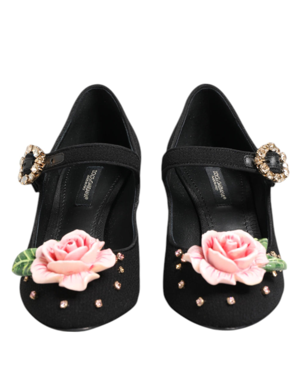 Chaussures Mary Jane noires ornées de cristaux et de fleurs Dolce &amp; Gabbana