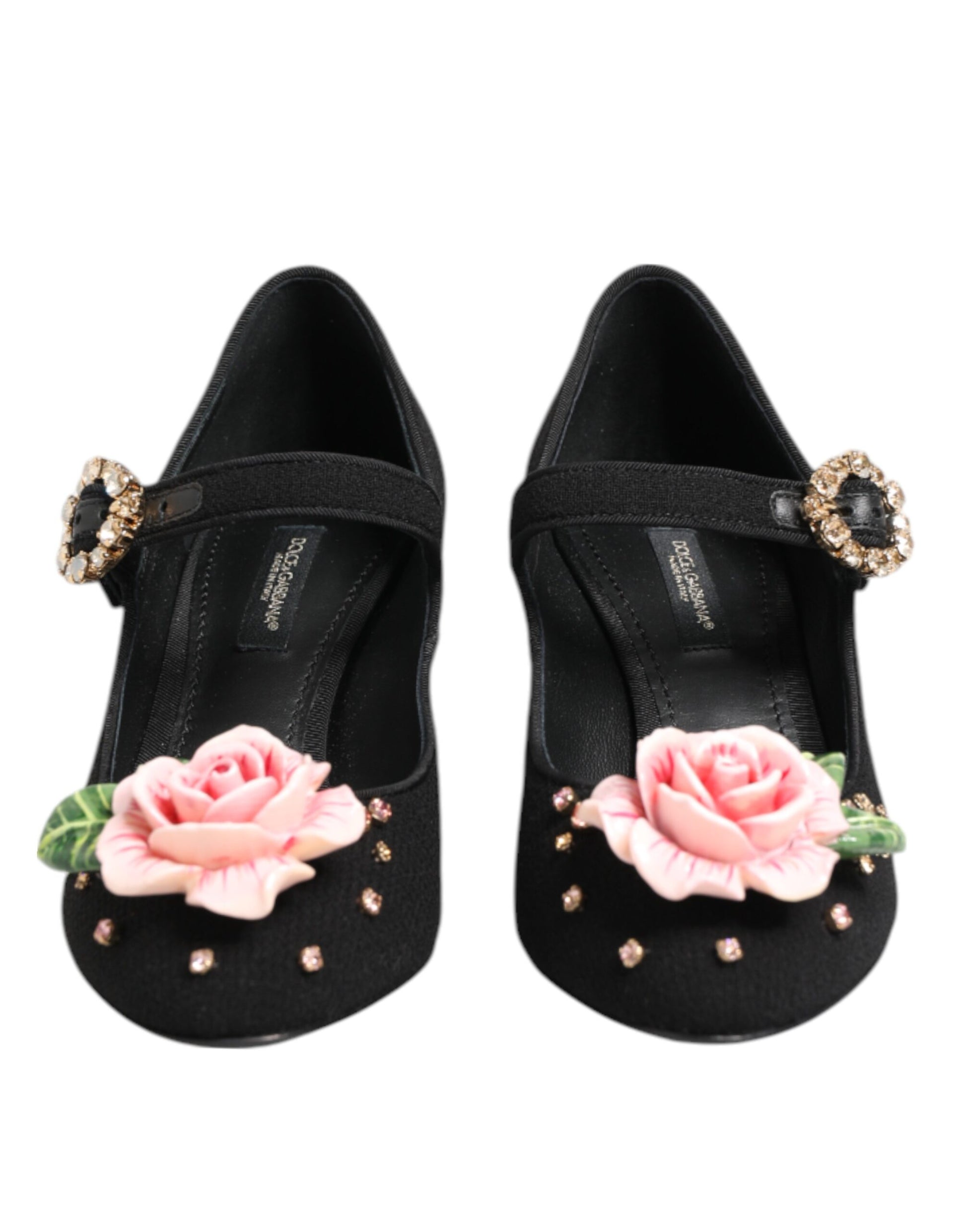 Chaussures Mary Jane noires ornées de cristaux et de fleurs Dolce &amp; Gabbana