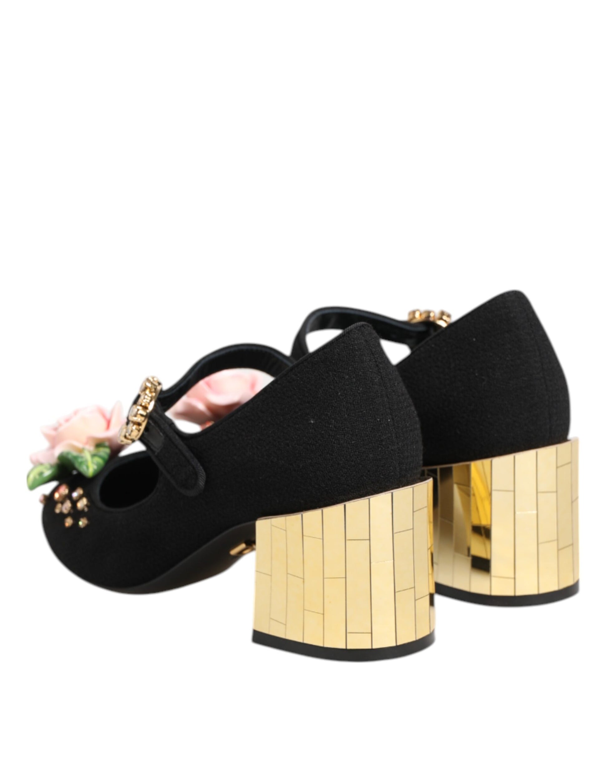 Chaussures Mary Jane noires ornées de cristaux et de fleurs Dolce &amp; Gabbana