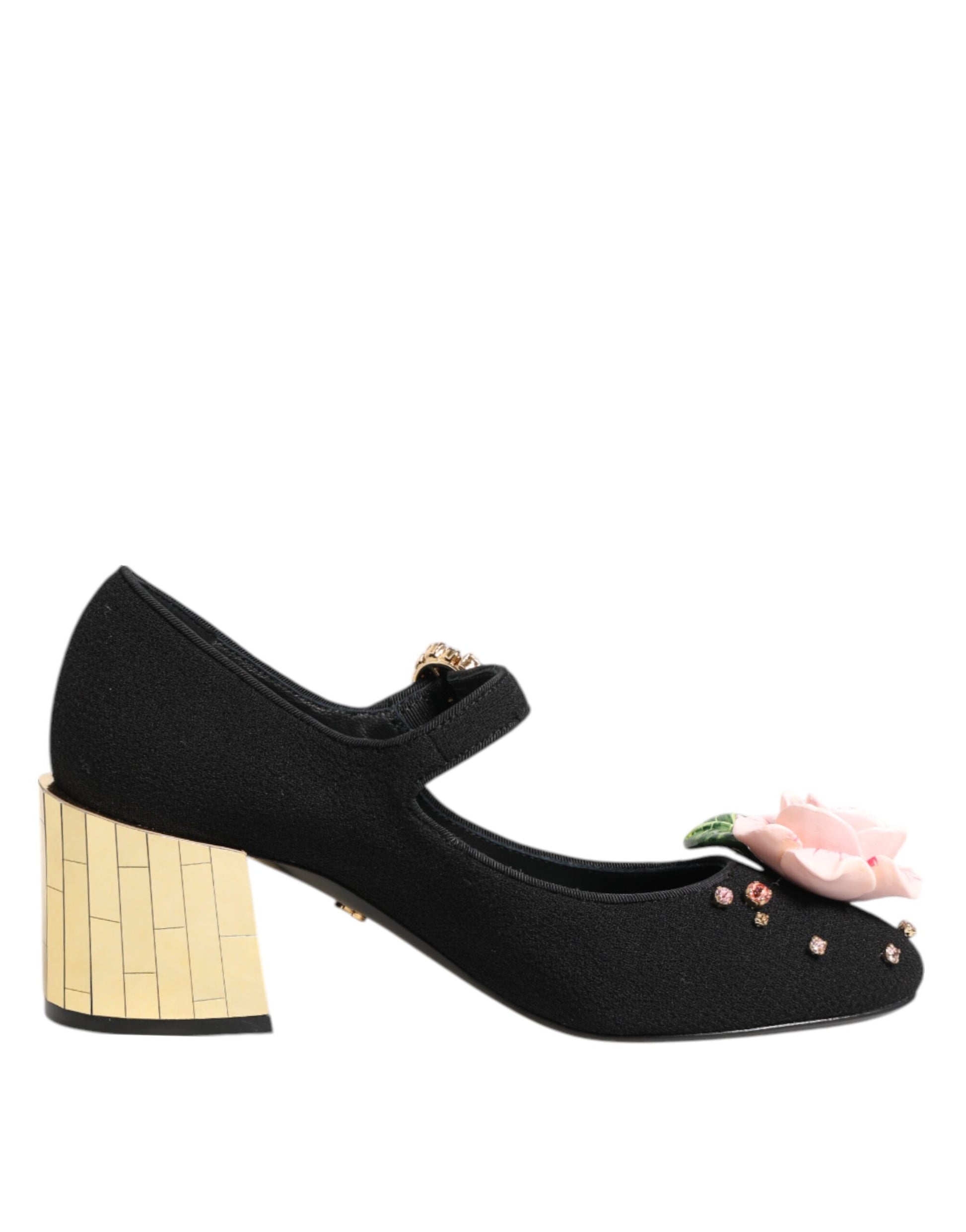 Chaussures Mary Jane noires ornées de cristaux et de fleurs Dolce &amp; Gabbana