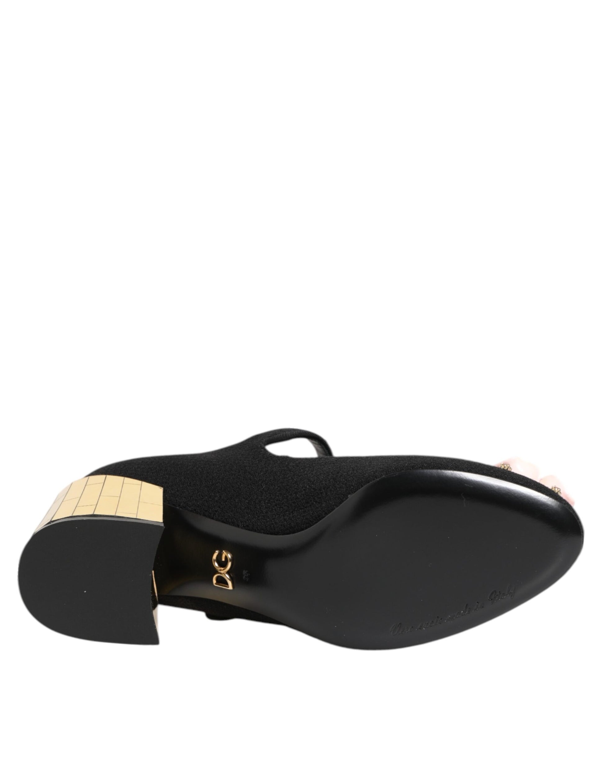 Chaussures Mary Jane noires ornées de cristaux et de fleurs Dolce &amp; Gabbana