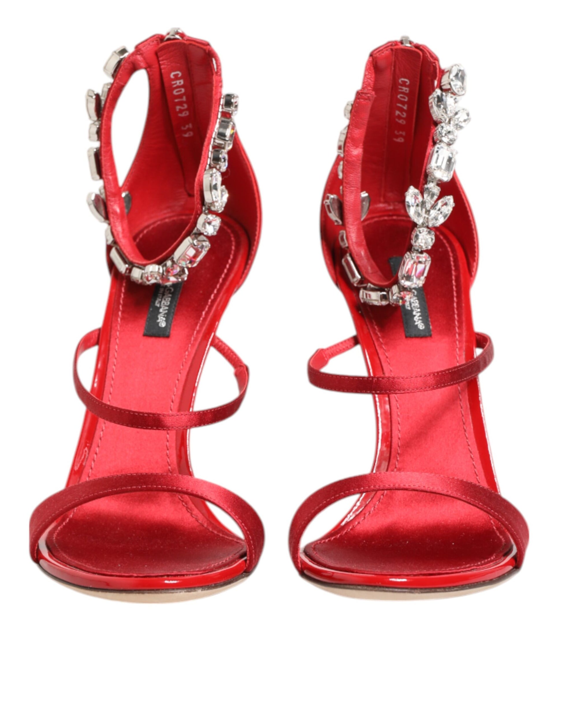 Sandales à talons Dolce &amp; Gabbana Keira en satin rouge et cristaux