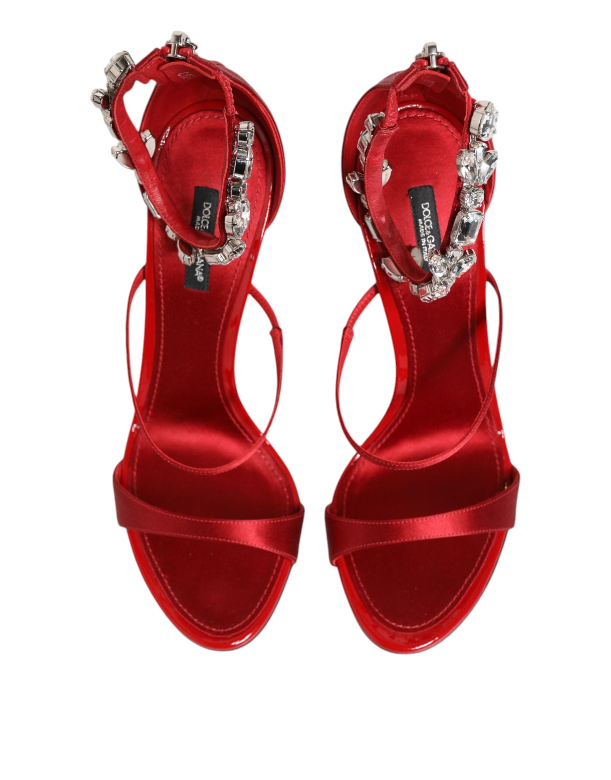 Sandales à talons Dolce &amp; Gabbana Keira en satin rouge et cristaux