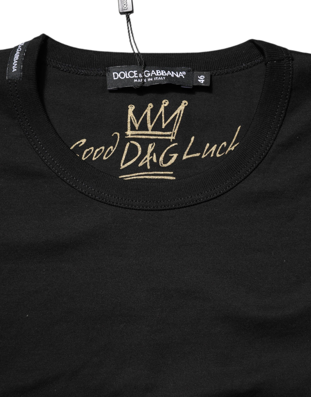 T-shirt ras du cou en coton noir Goodluck de Dolce &amp; Gabbana