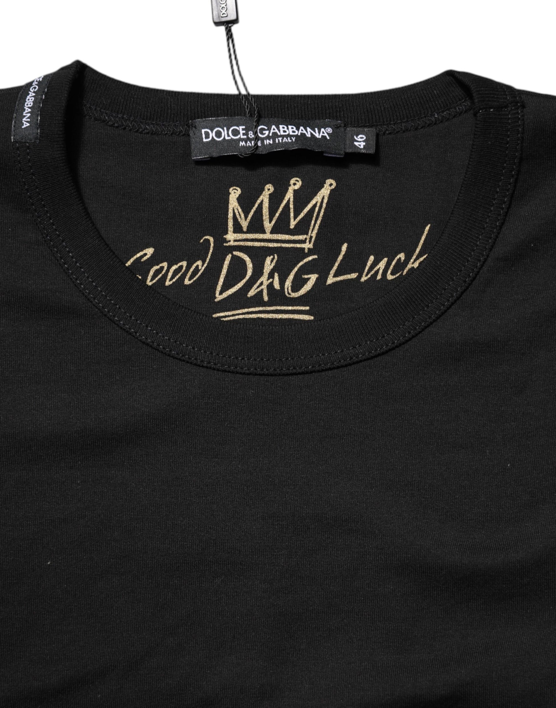 T-shirt ras du cou en coton noir Goodluck de Dolce &amp; Gabbana