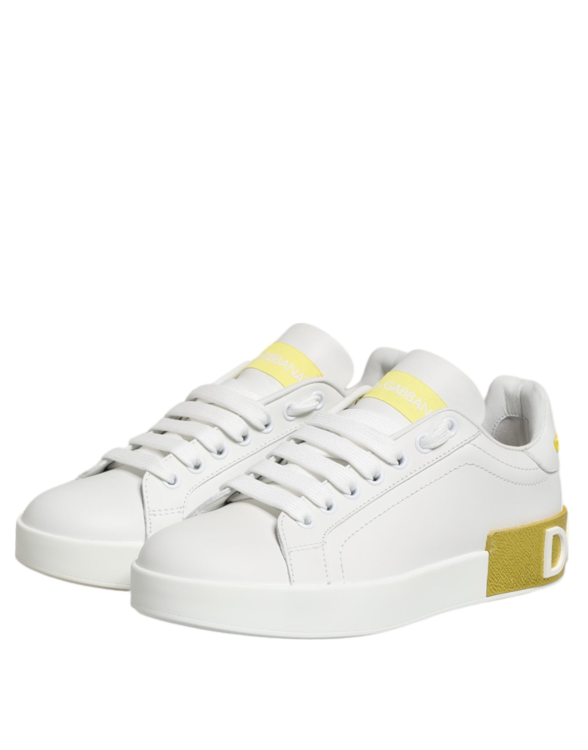 Baskets basses Dolce &amp; Gabbana en cuir blanc et jaune