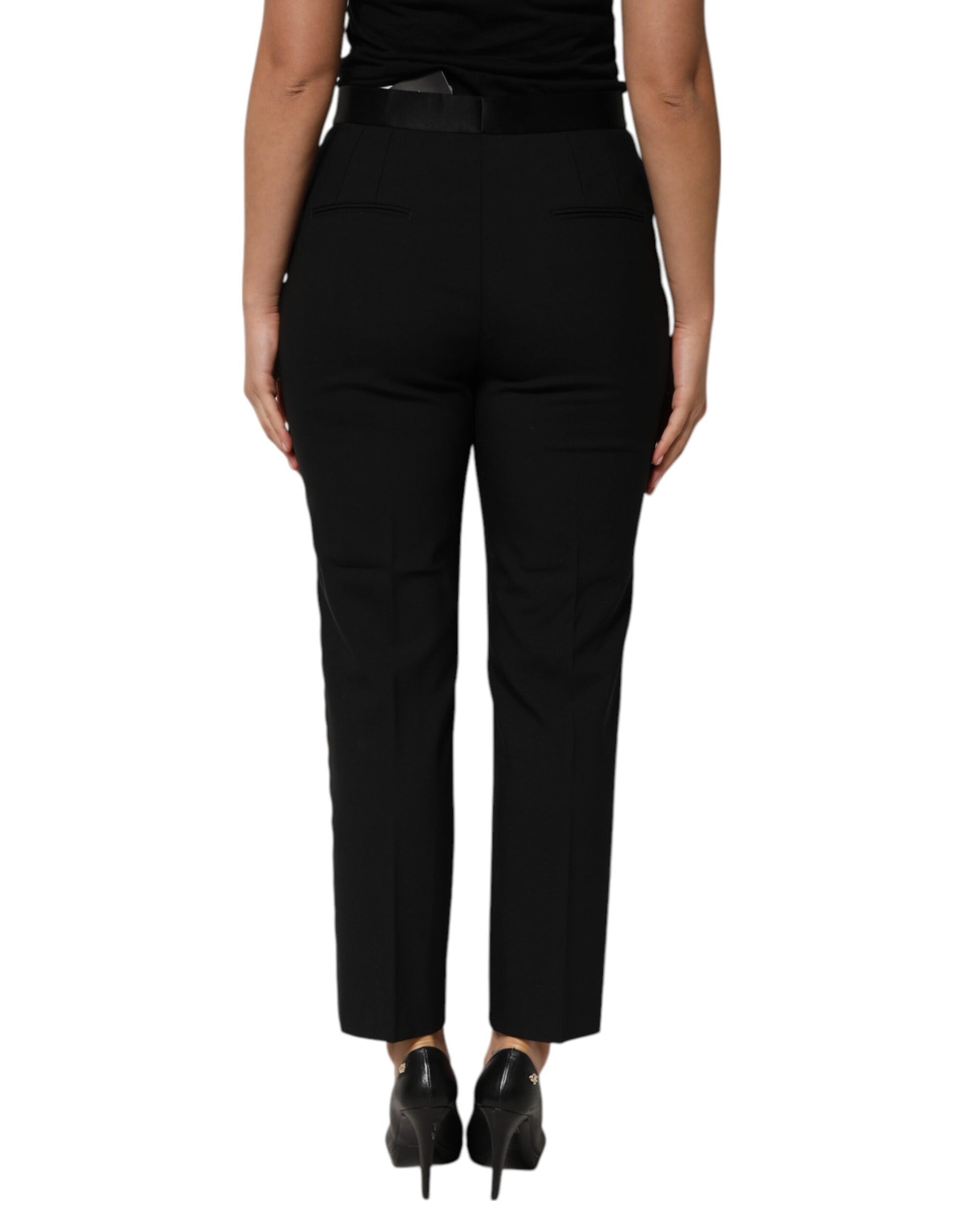 Pantalon fuselé taille haute en laine noire Dolce &amp; Gabbana