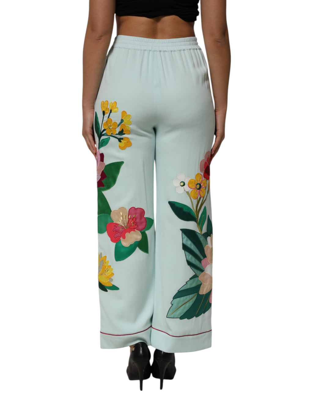 Pantalon de pyjama droit à jarretelles et motif floral vert Dolce &amp; Gabbana