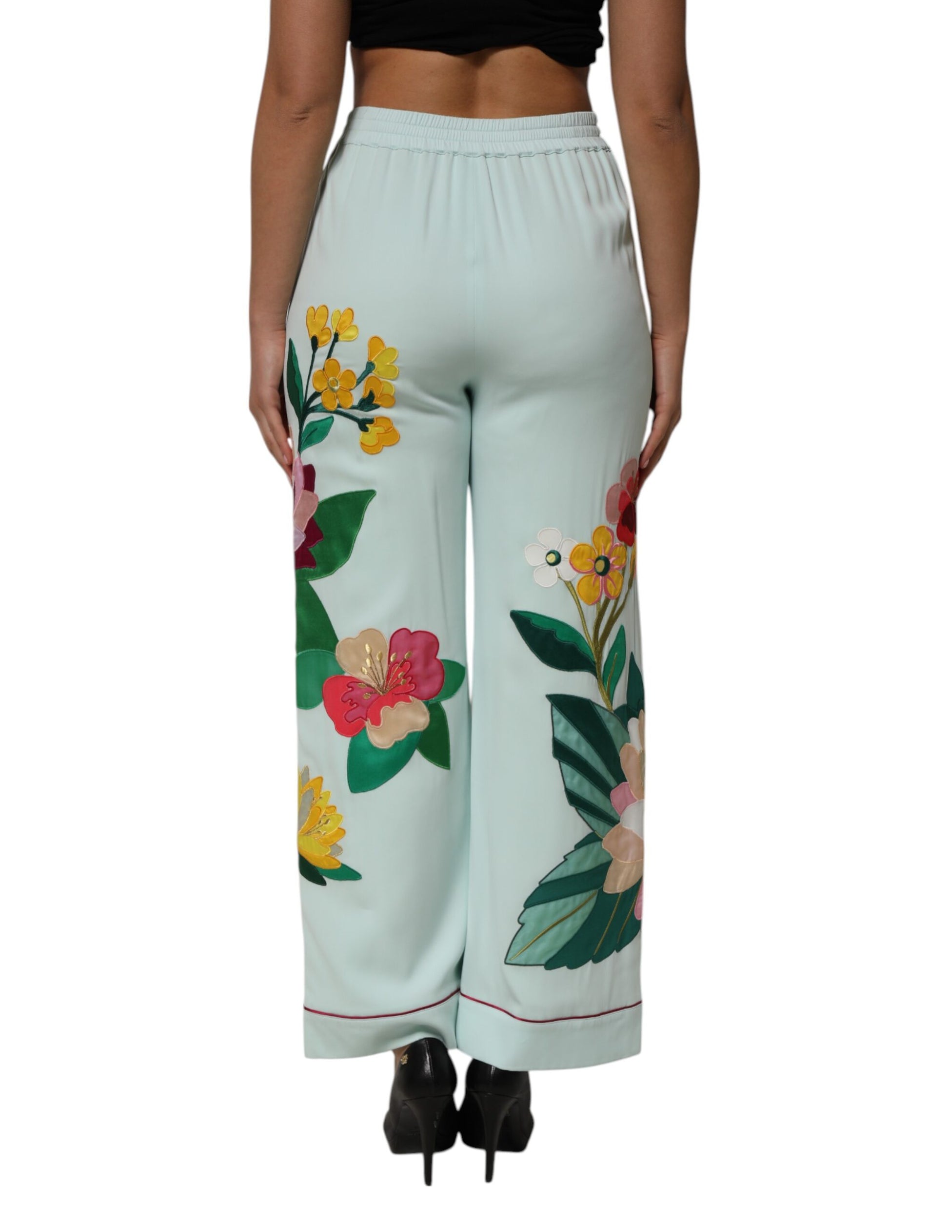 Pantalon de pyjama droit à jarretelles et motif floral vert Dolce &amp; Gabbana