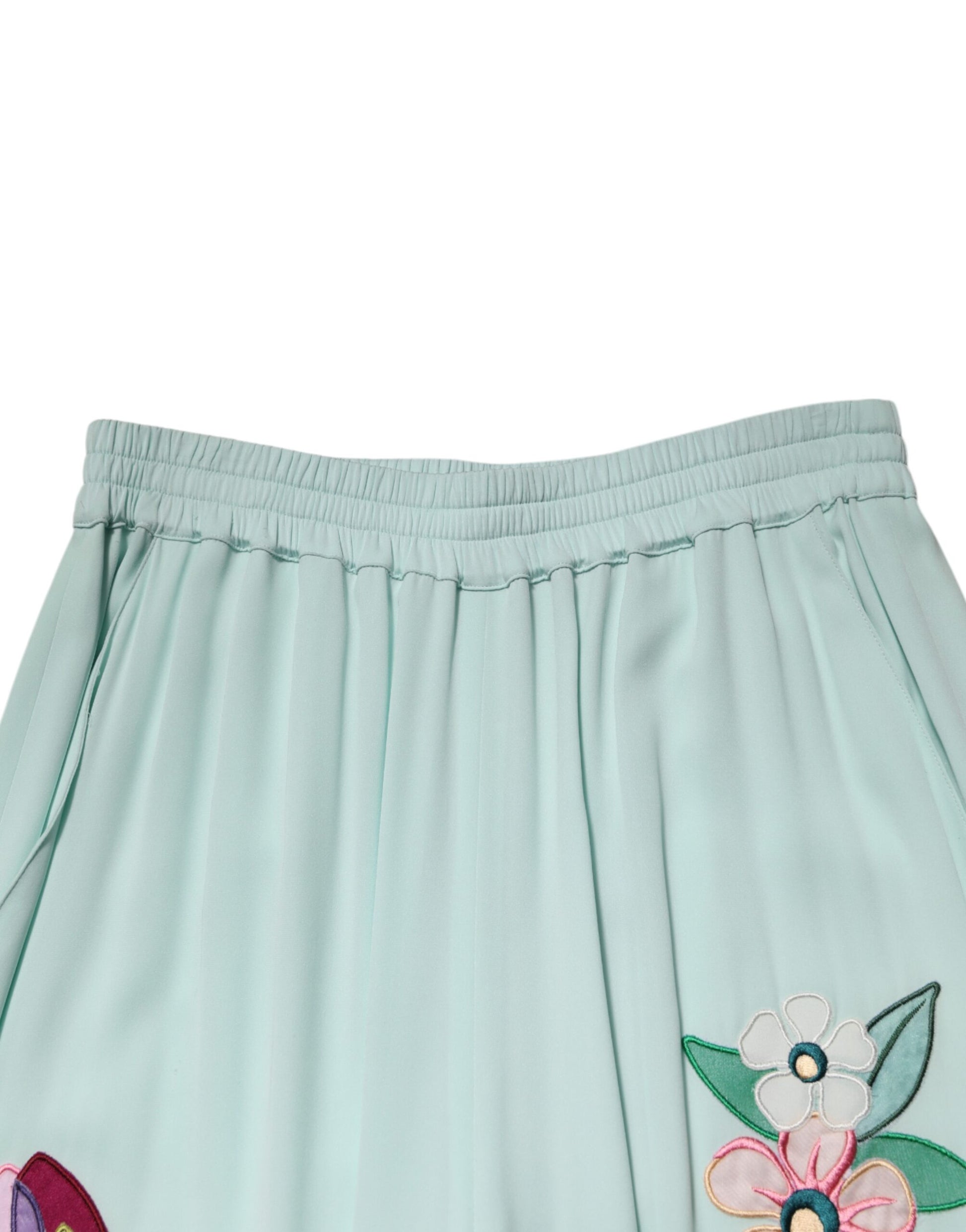 Pantalon de pyjama droit à jarretelles et motif floral vert Dolce &amp; Gabbana