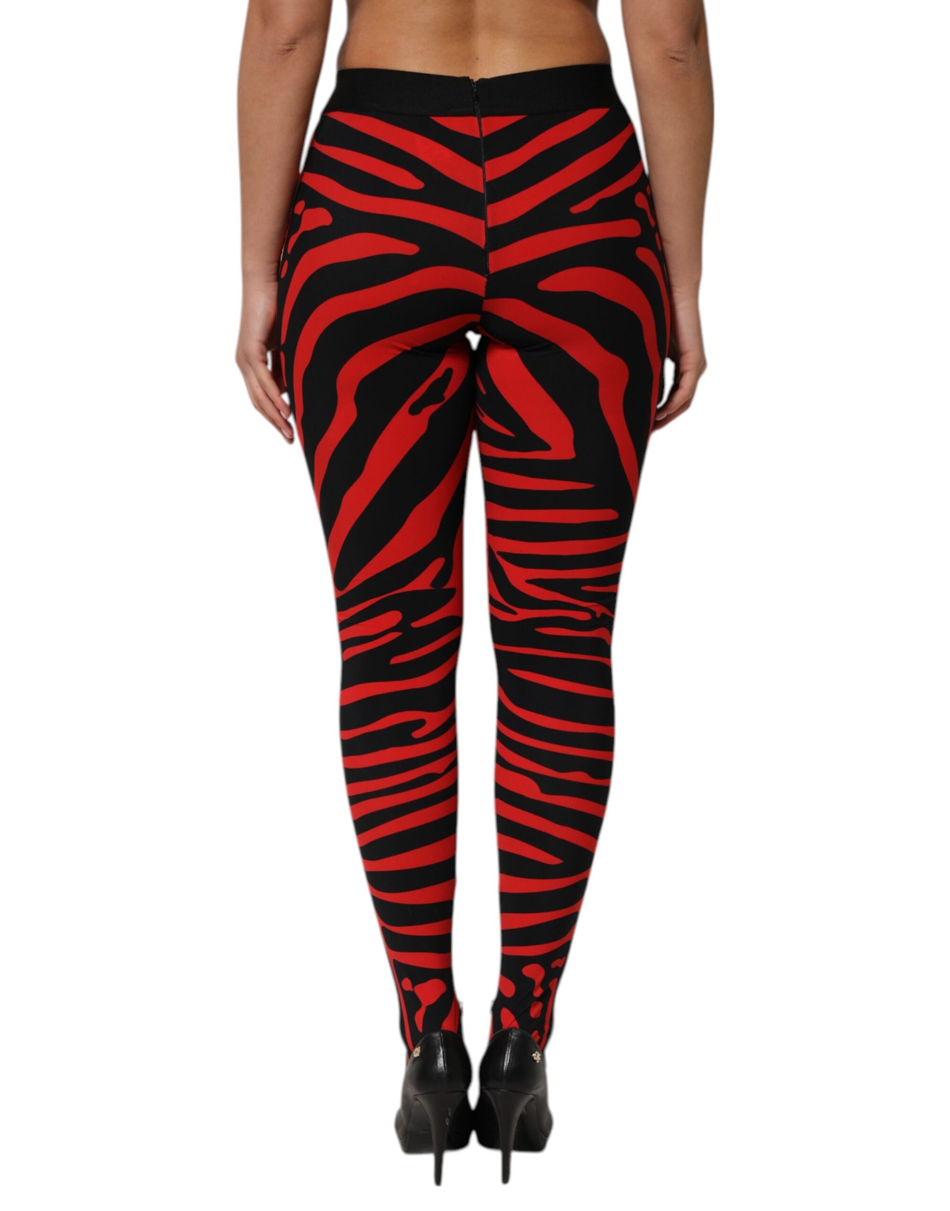 Pantalon legging taille haute Dolce &amp; Gabbana en nylon noir et rouge avec logo