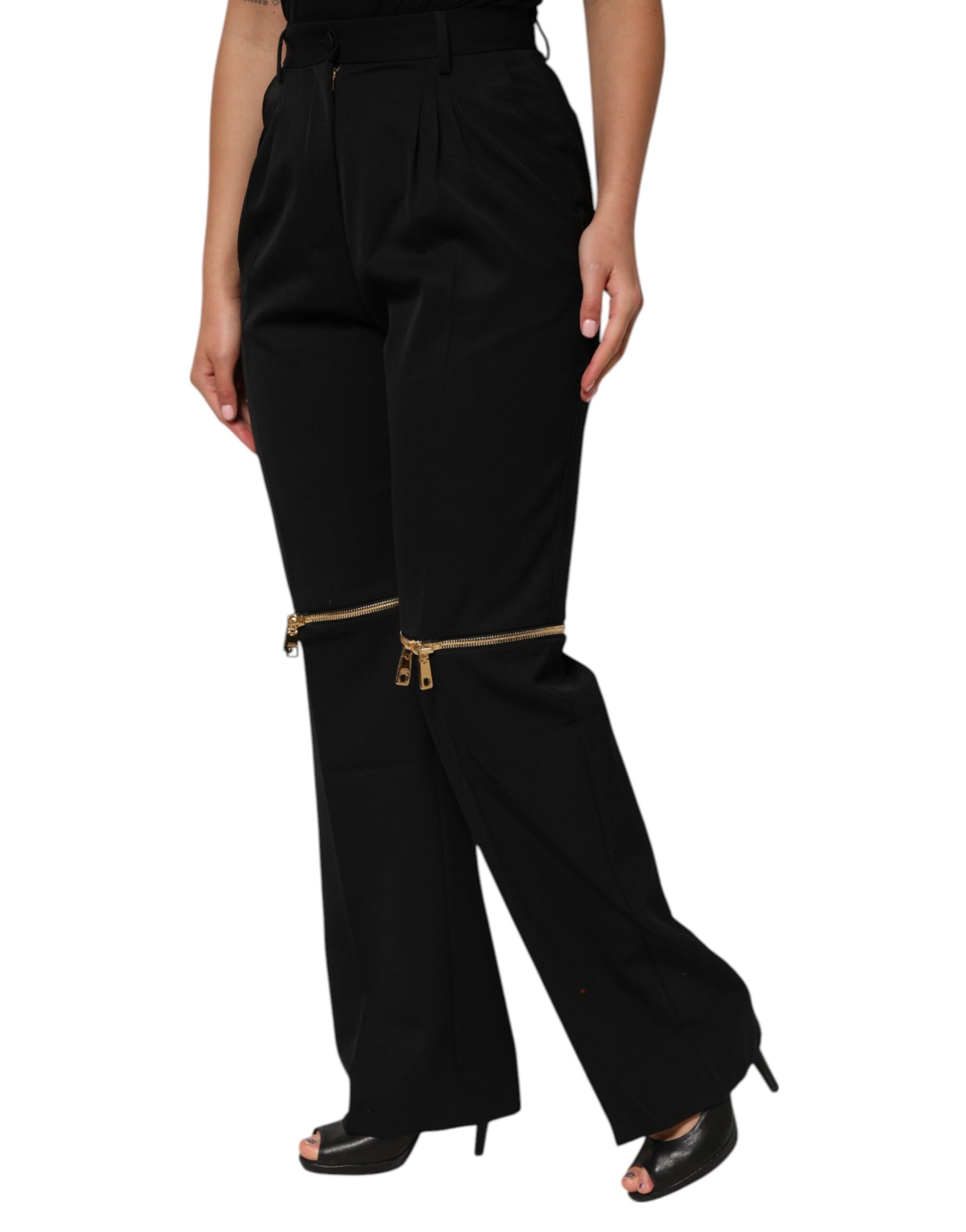 Pantalon droit en laine noir à fermeture éclair Dolce &amp; Gabbana