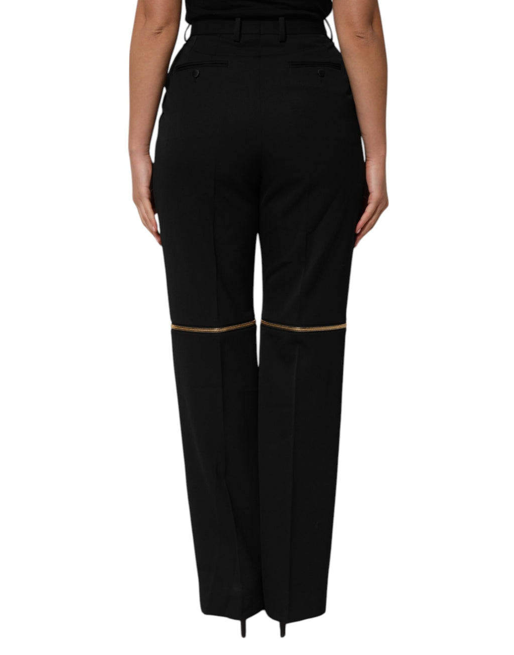 Pantalon droit en laine noir à fermeture éclair Dolce &amp; Gabbana
