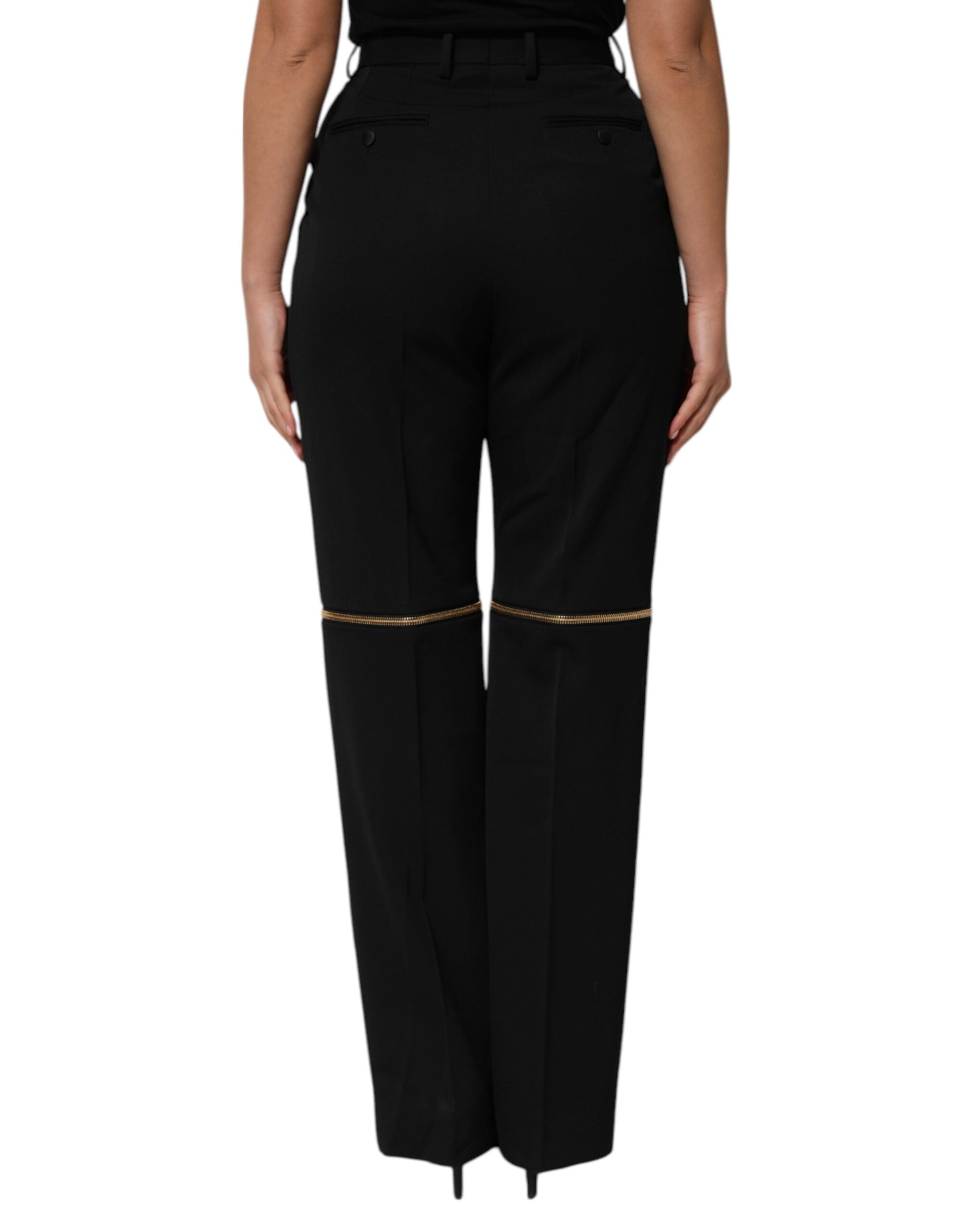 Pantalon droit en laine noir à fermeture éclair Dolce &amp; Gabbana