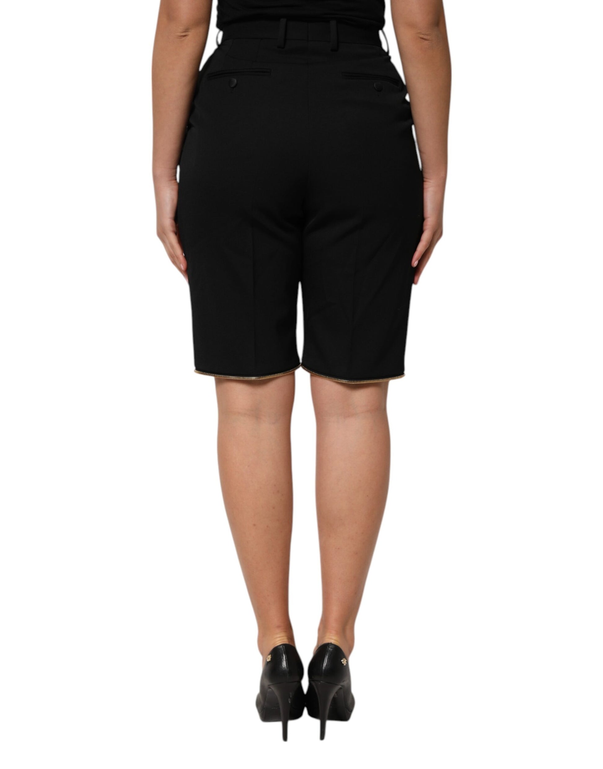 Pantalon droit en laine noir à fermeture éclair Dolce &amp; Gabbana