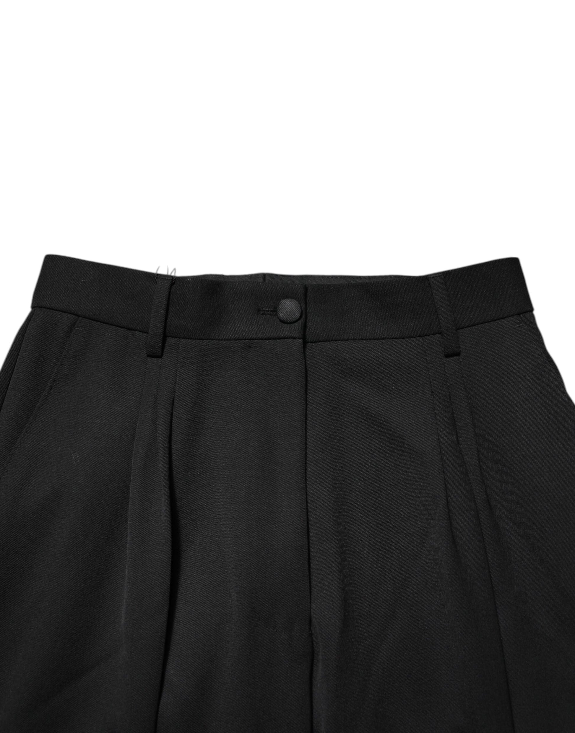 Pantalon droit en laine noir à fermeture éclair Dolce &amp; Gabbana